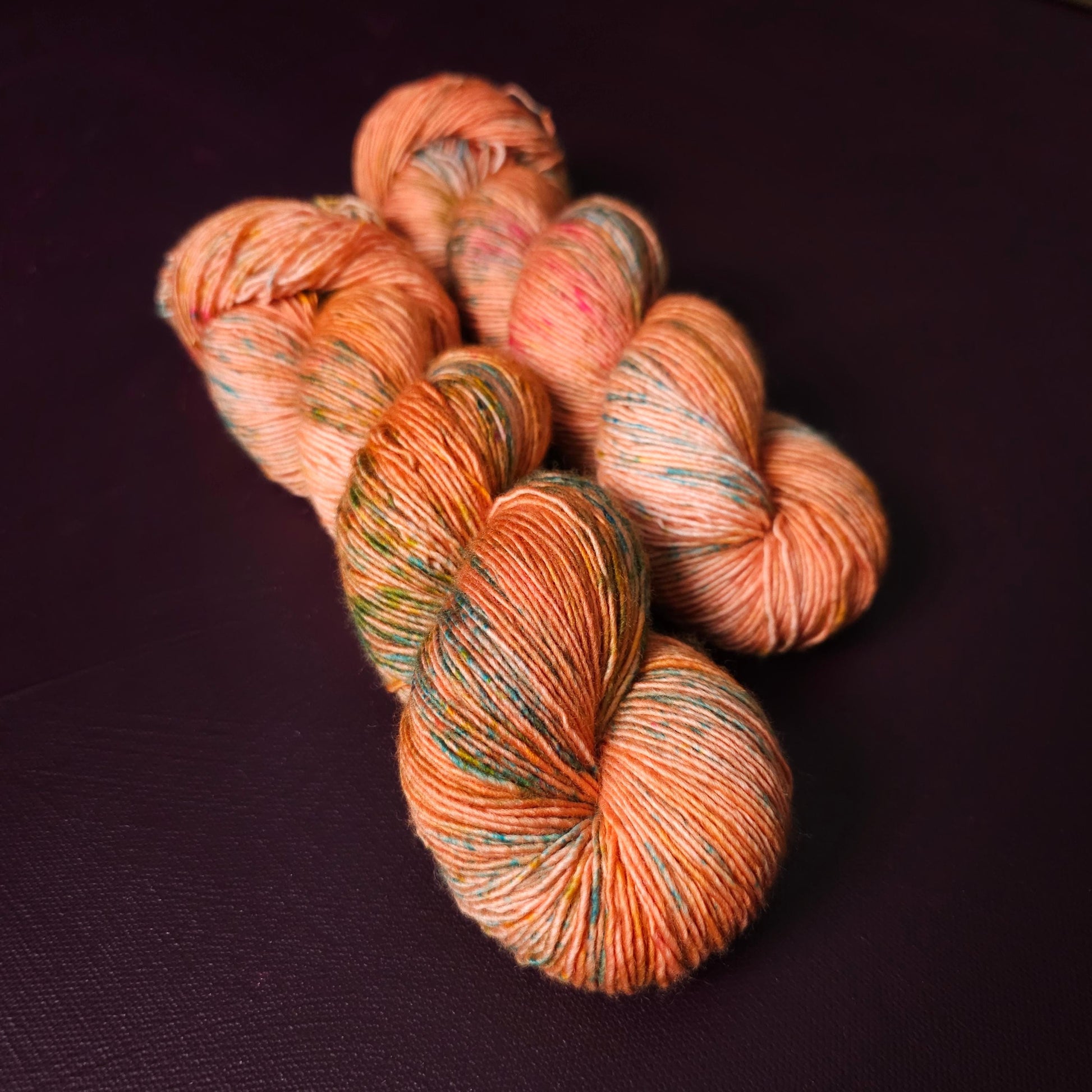 Coral Dream, hand dyed gradient wool yarn, gifts for knitters, gold lurex sock yarn, colorful knitting supplies, merino crochet yarn