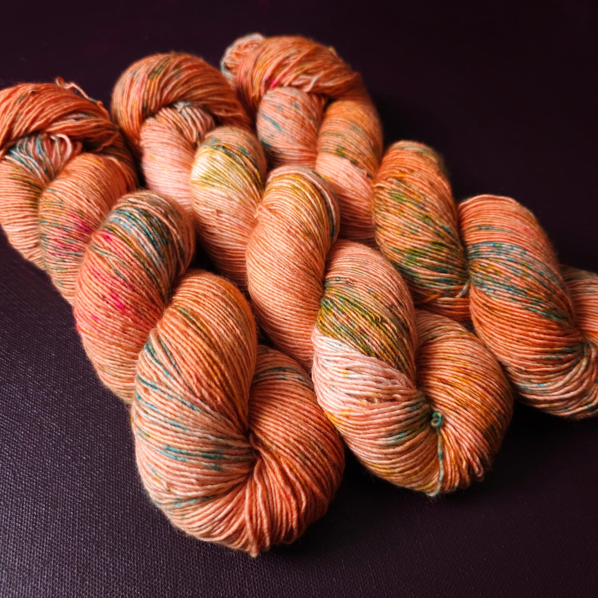 Coral Dream, hand dyed gradient wool yarn, gifts for knitters, gold lurex sock yarn, colorful knitting supplies, merino crochet yarn