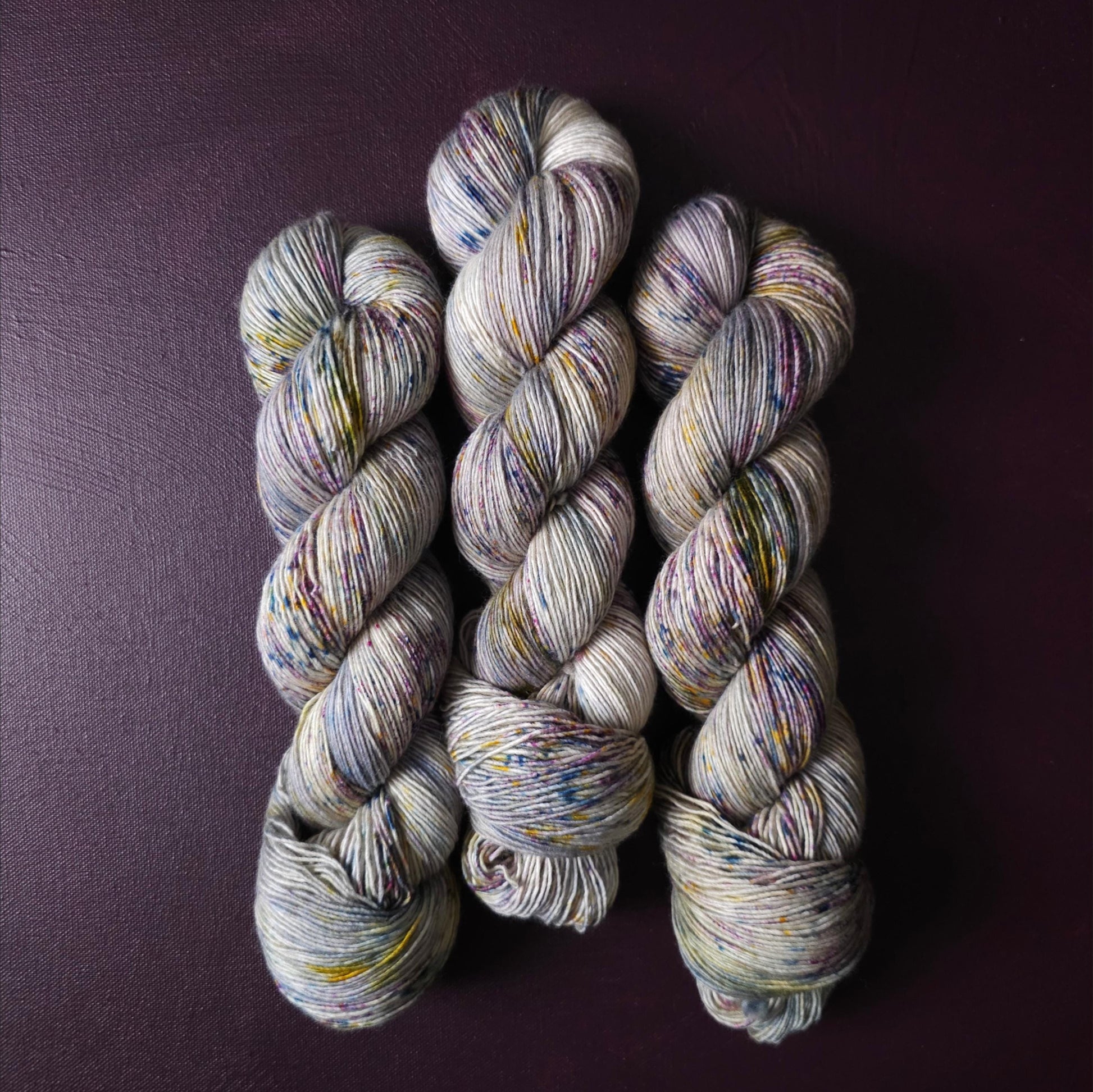 Moody Stone, hand dyed merino singles yarn, gifts for knitters, gold lurex sock yarn, colorful knitting supplies, merino crochet yarn