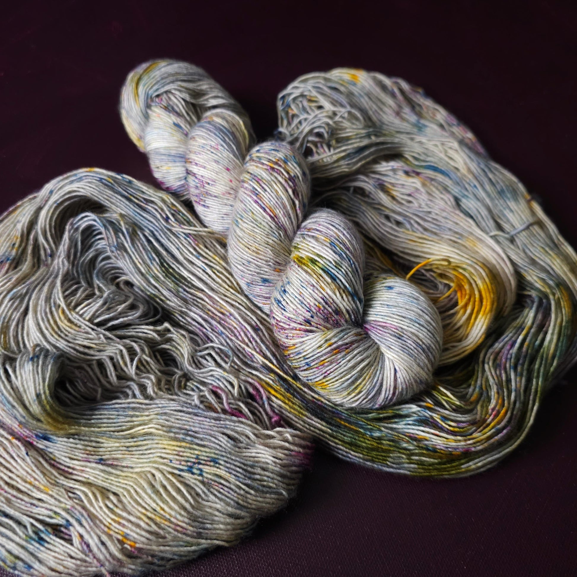 Moody Stone, hand dyed merino singles yarn, gifts for knitters, gold lurex sock yarn, colorful knitting supplies, merino crochet yarn