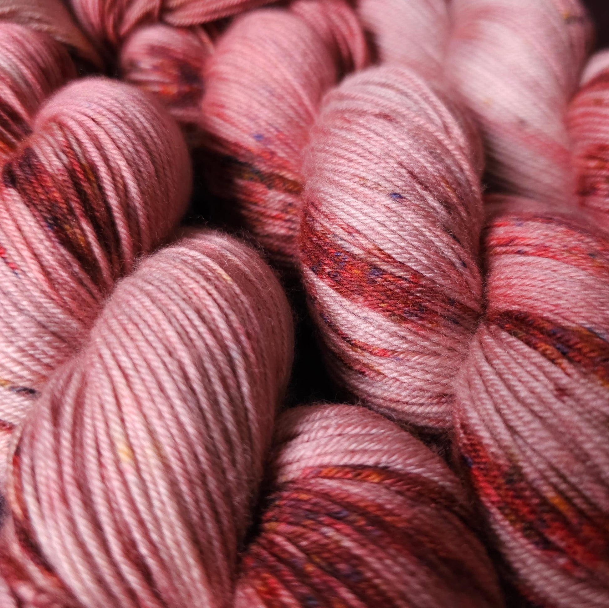 Rasberry Dripple, hand dyed merino singles yarn, gifts for knitters, gold lurex sock yarn, colorful knitting supplies, merino crochet yarn