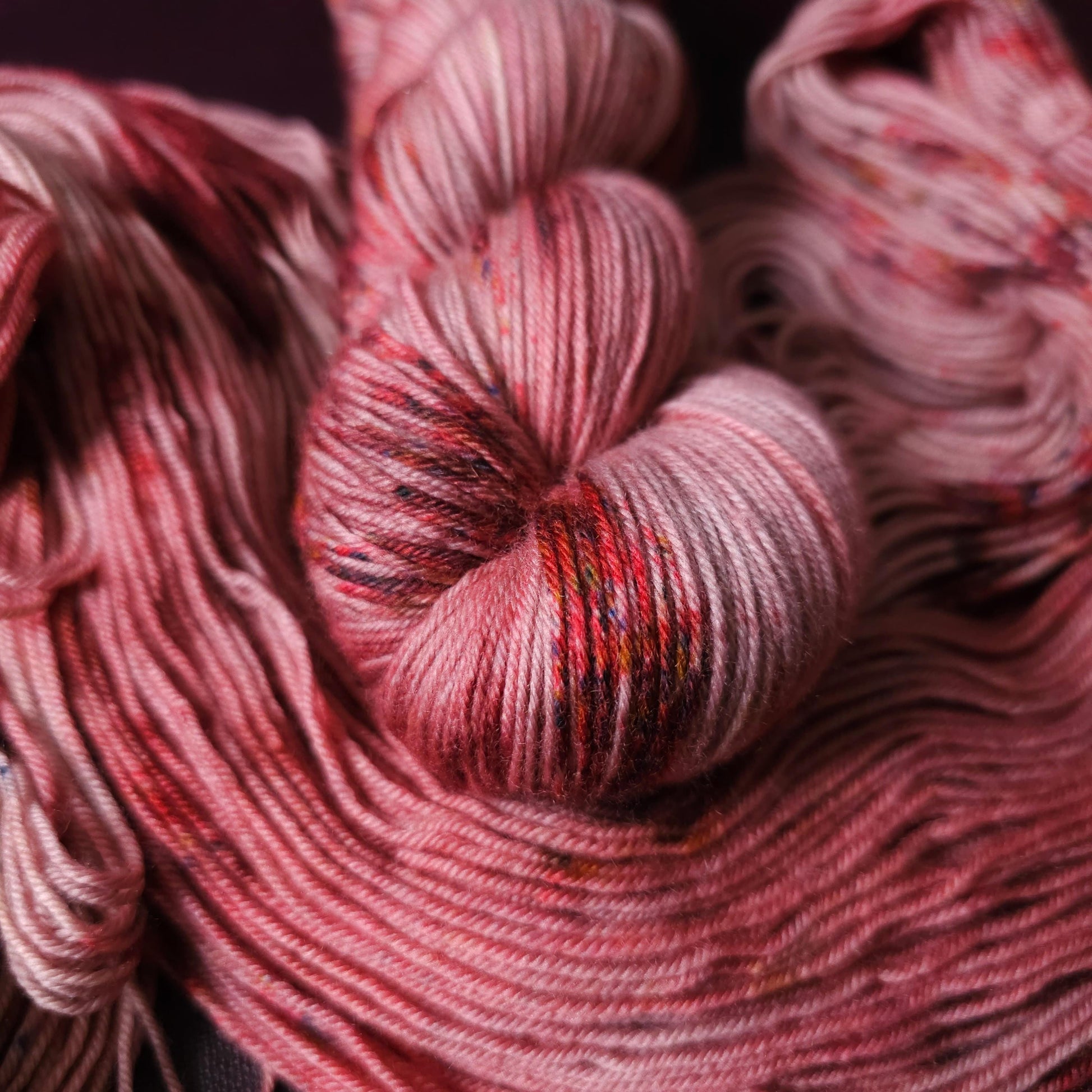 Rasberry Dripple, hand dyed merino singles yarn, gifts for knitters, gold lurex sock yarn, colorful knitting supplies, merino crochet yarn