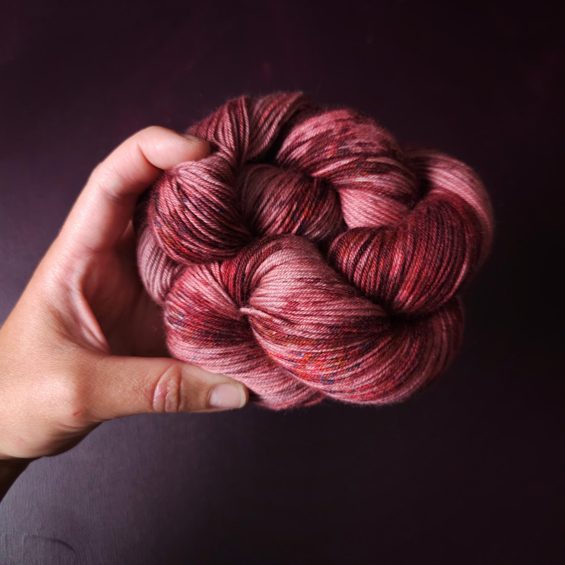 Rasberry Delight, hand dyed merino singles yarn, gifts for knitters, gold lurex sock yarn, colorful knitting supplies, merino crochet yarn