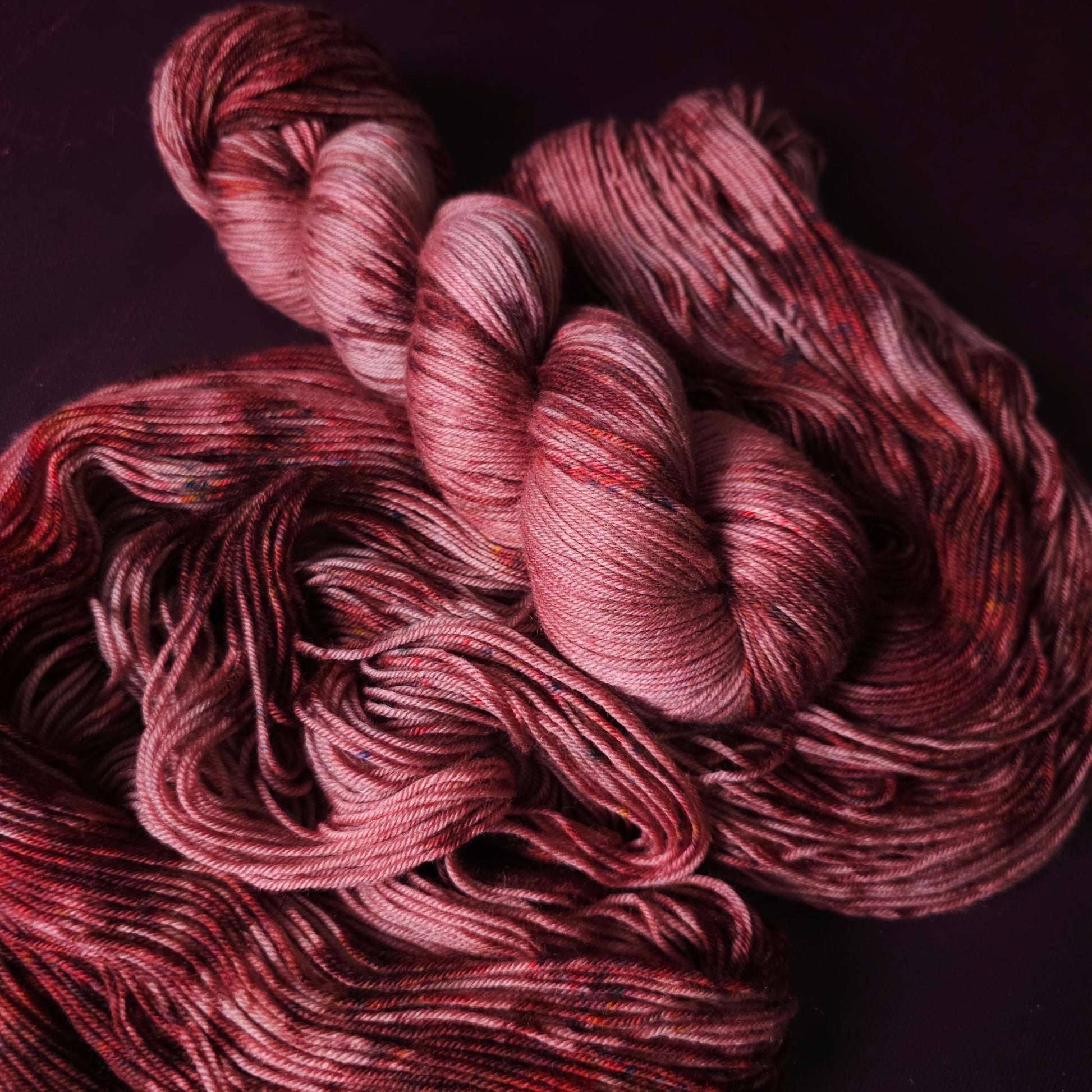 Rasberry Delight, hand dyed merino singles yarn, gifts for knitters, gold lurex sock yarn, colorful knitting supplies, merino crochet yarn