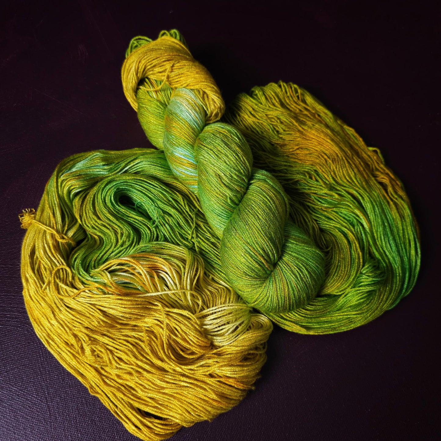 Hand dyed vegan yarn ~ Juicy Apples ~ fingering, DK weight tencel thread, mercerized cotton weaving yarn, bamboo yarn, hand painted