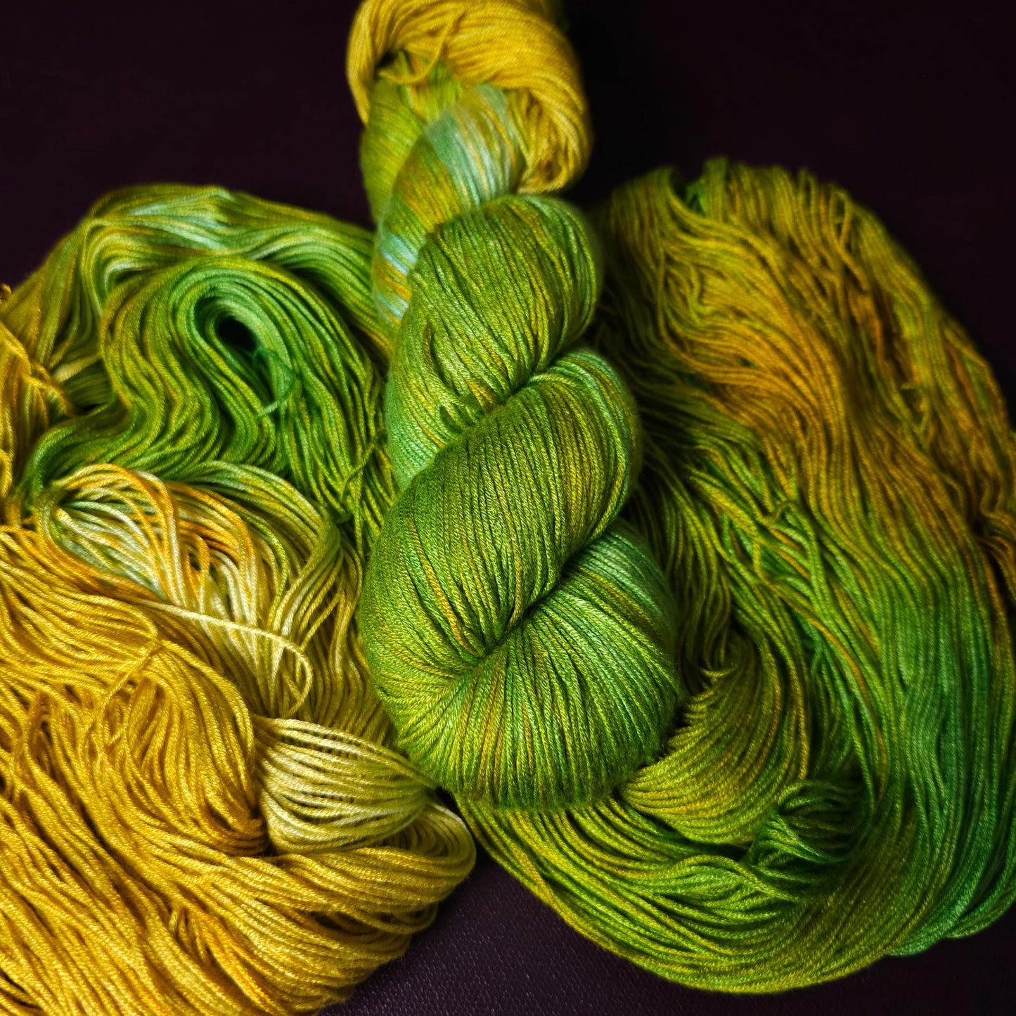 Hand dyed vegan yarn ~ Juicy Apples ~ fingering, DK weight tencel thread, mercerized cotton weaving yarn, bamboo yarn, hand painted