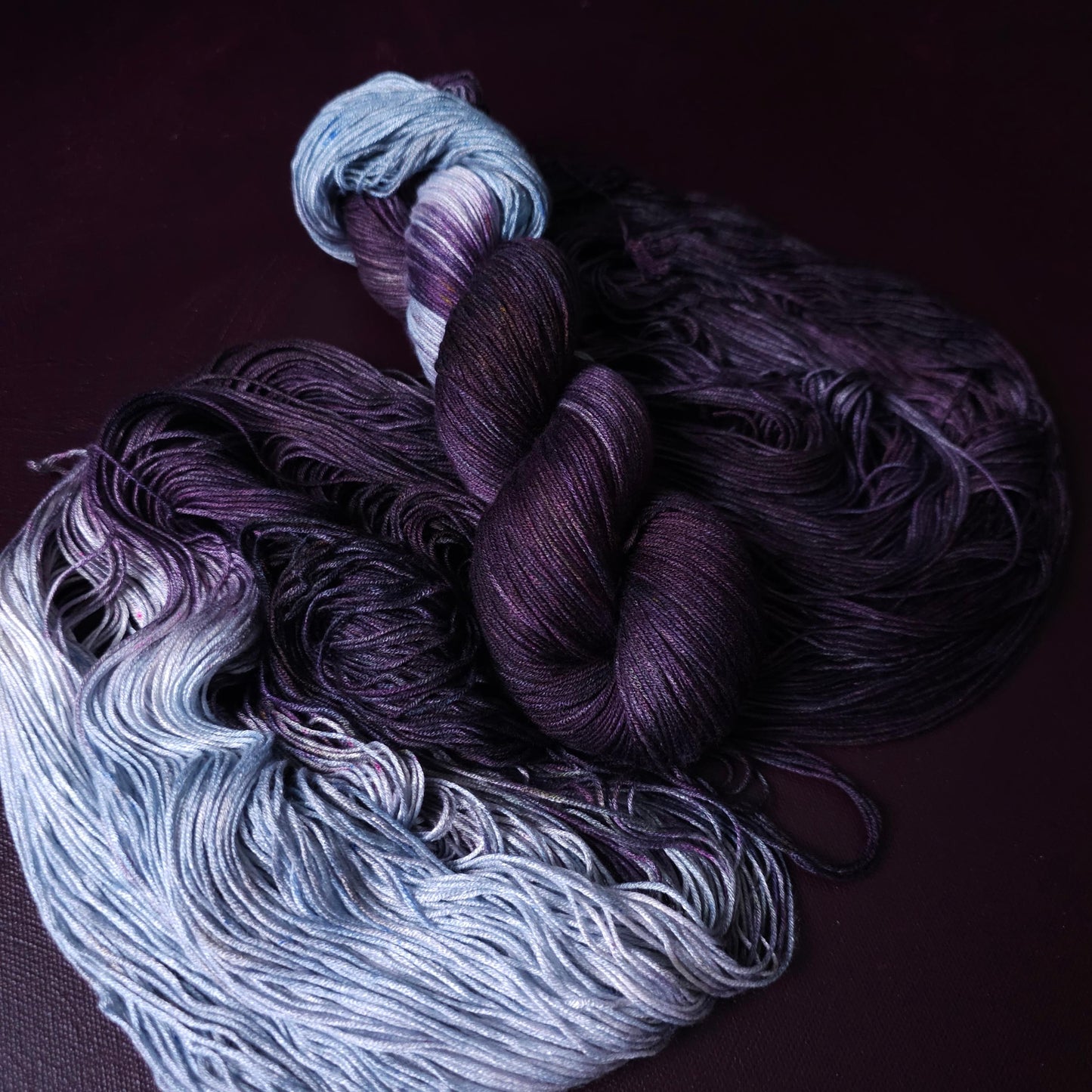 Hand dyed vegan yarn ~ Dusty Grapes ~ fingering, DK weight tencel thread, mercerized cotton weaving yarn, bamboo yarn, hand painted