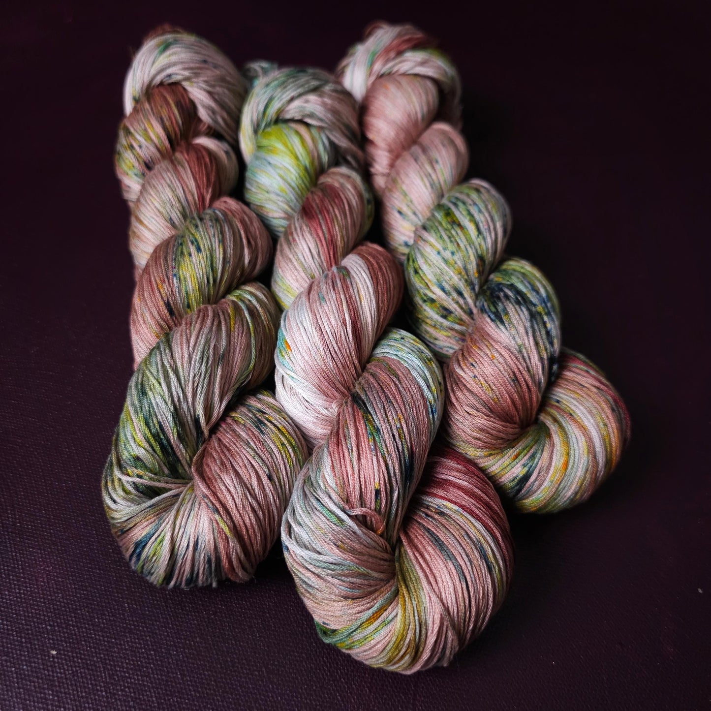 Soft Oaks, Hand dyed vegan yarn, fingering / DK weight tencel, bamboo, mercerized cotton thread, hand painted knitting or crochet
