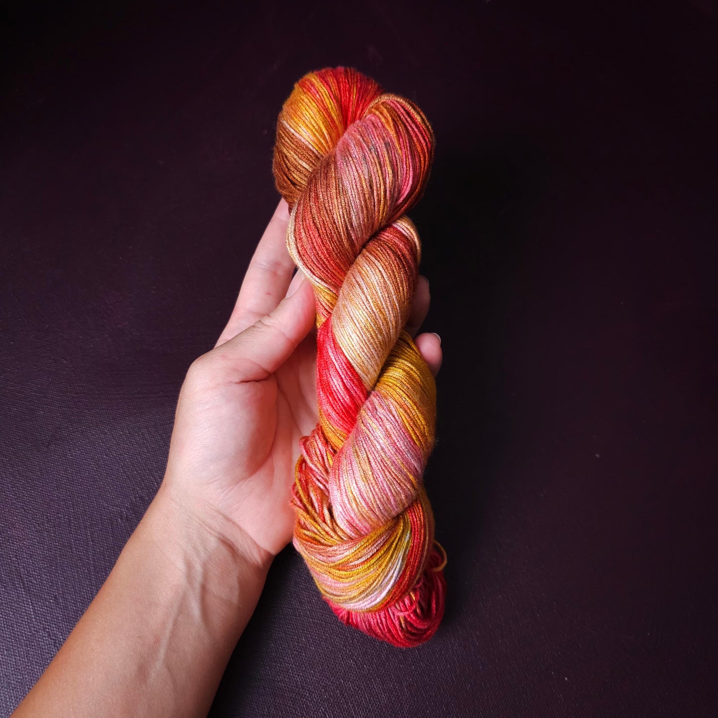 Apple Twist, Hand dyed vegan yarn, fingering / DK weight tencel, bamboo, mercerized cotton thread, hand painted knitting or crochet