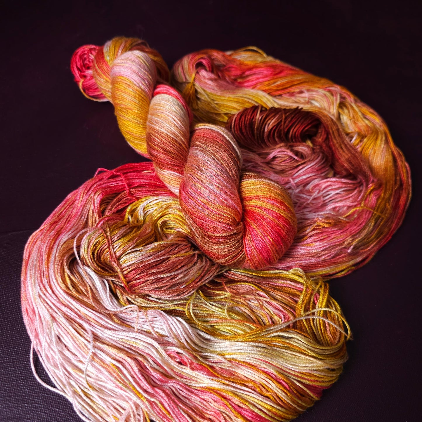 Apple Twist, Hand dyed vegan yarn, fingering / DK weight tencel, bamboo, mercerized cotton thread, hand painted knitting or crochet
