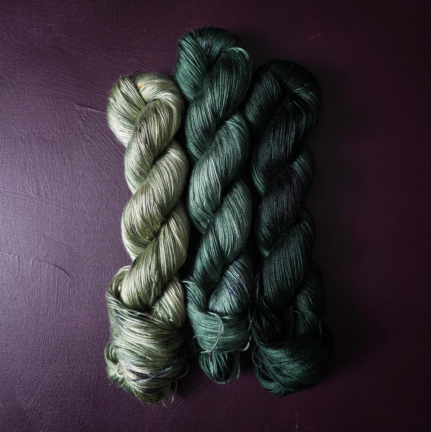 Lucky Dip Trio nr2, Hand Dyed Vegan Yarn Set, One Of A Kind, Tencel Fingering Weight Yarn, Hand Painted Plant Based Crochet Thread