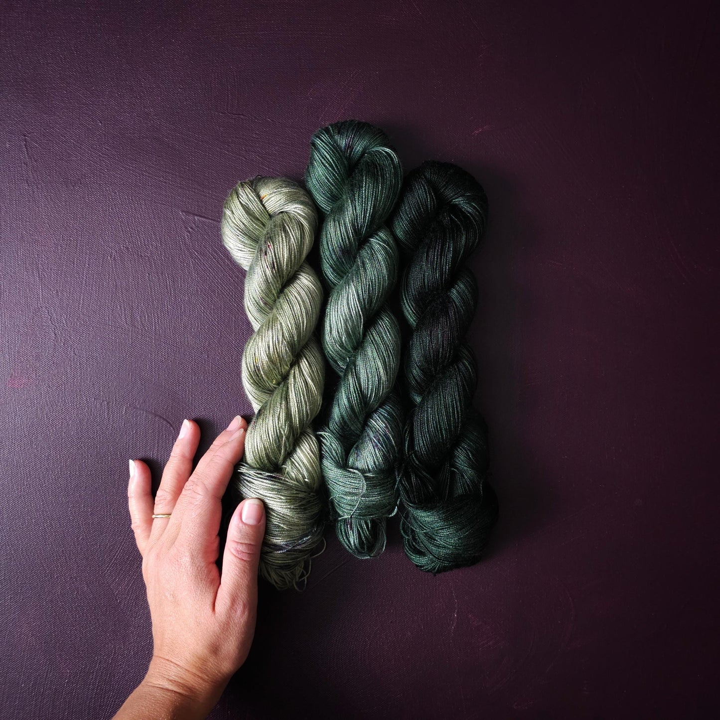 Lucky Dip Trio nr2, Hand Dyed Vegan Yarn Set, One Of A Kind, Tencel Fingering Weight Yarn, Hand Painted Plant Based Crochet Thread