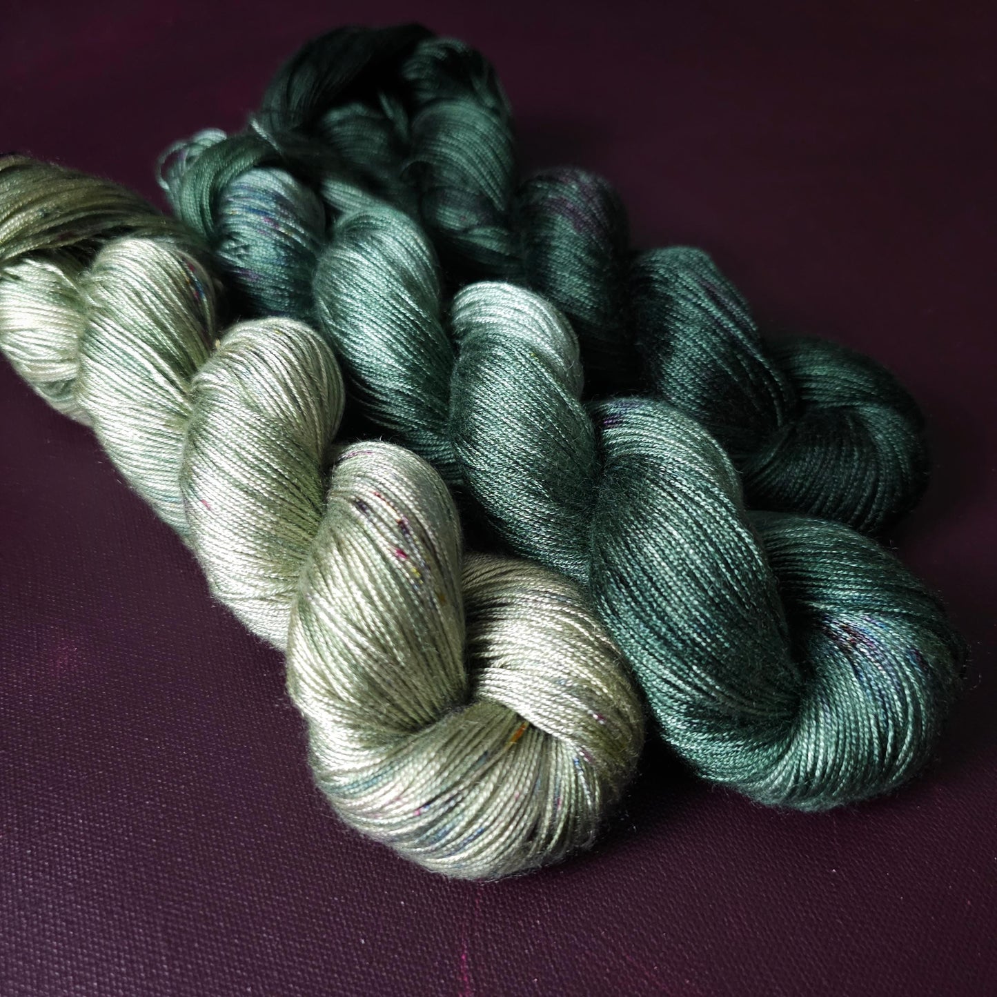 Lucky Dip Trio nr2, Hand Dyed Vegan Yarn Set, One Of A Kind, Tencel Fingering Weight Yarn, Hand Painted Plant Based Crochet Thread