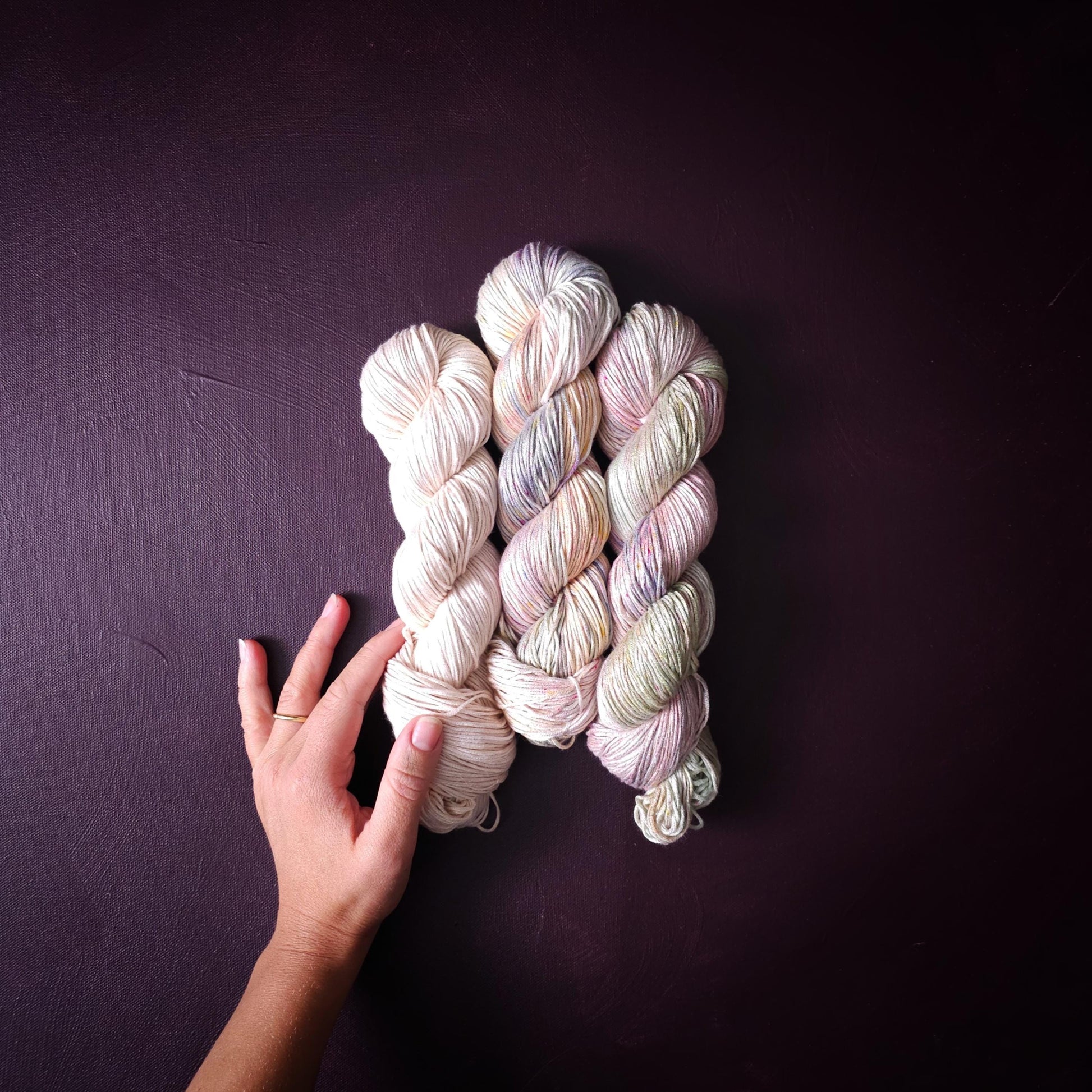 Lucky Dip Trio, Hand Dyed Vegan Yarn Set, One Of A Kind, Bamboo DK Weight Yarn, Hand Painted Plant Based Crochet Thread, Knitting