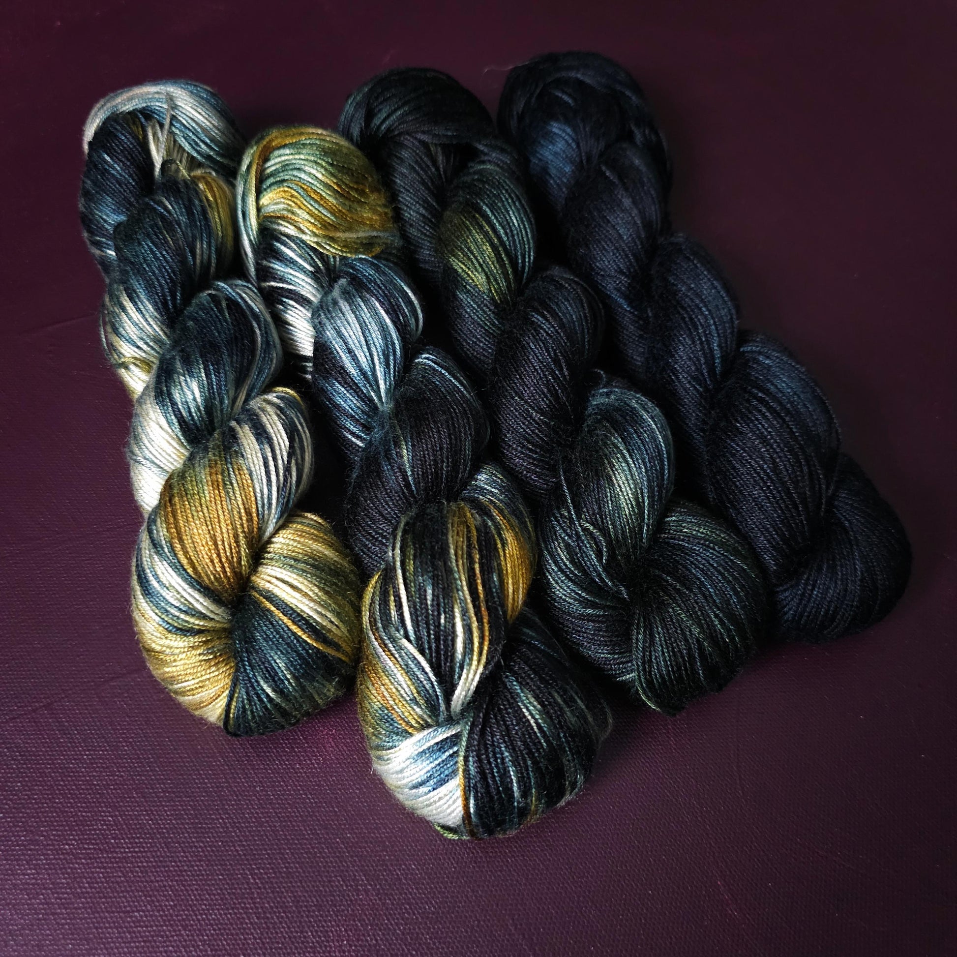 Lucky Dip, Magic Night, Hand Dyed Vegan Yarn, Fade Set, Tencel DK weight, Hand Painted Thread, knitting, crochet, weaving yarn