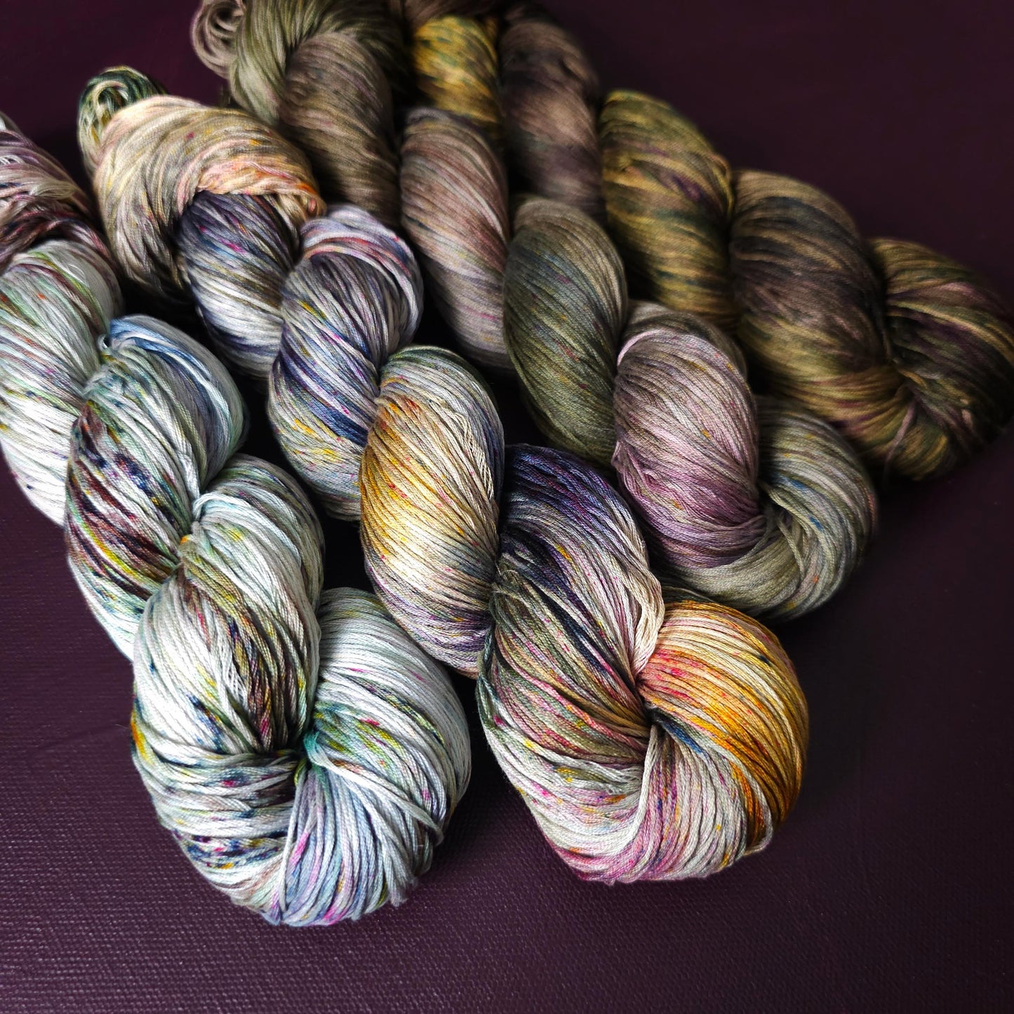 Lucky Dip, Hand Dyed Vegan Yarn, Fade Set, mercerized cotton fingering weight, Hand Painted Thread, knitting, crochet, weaving yarn