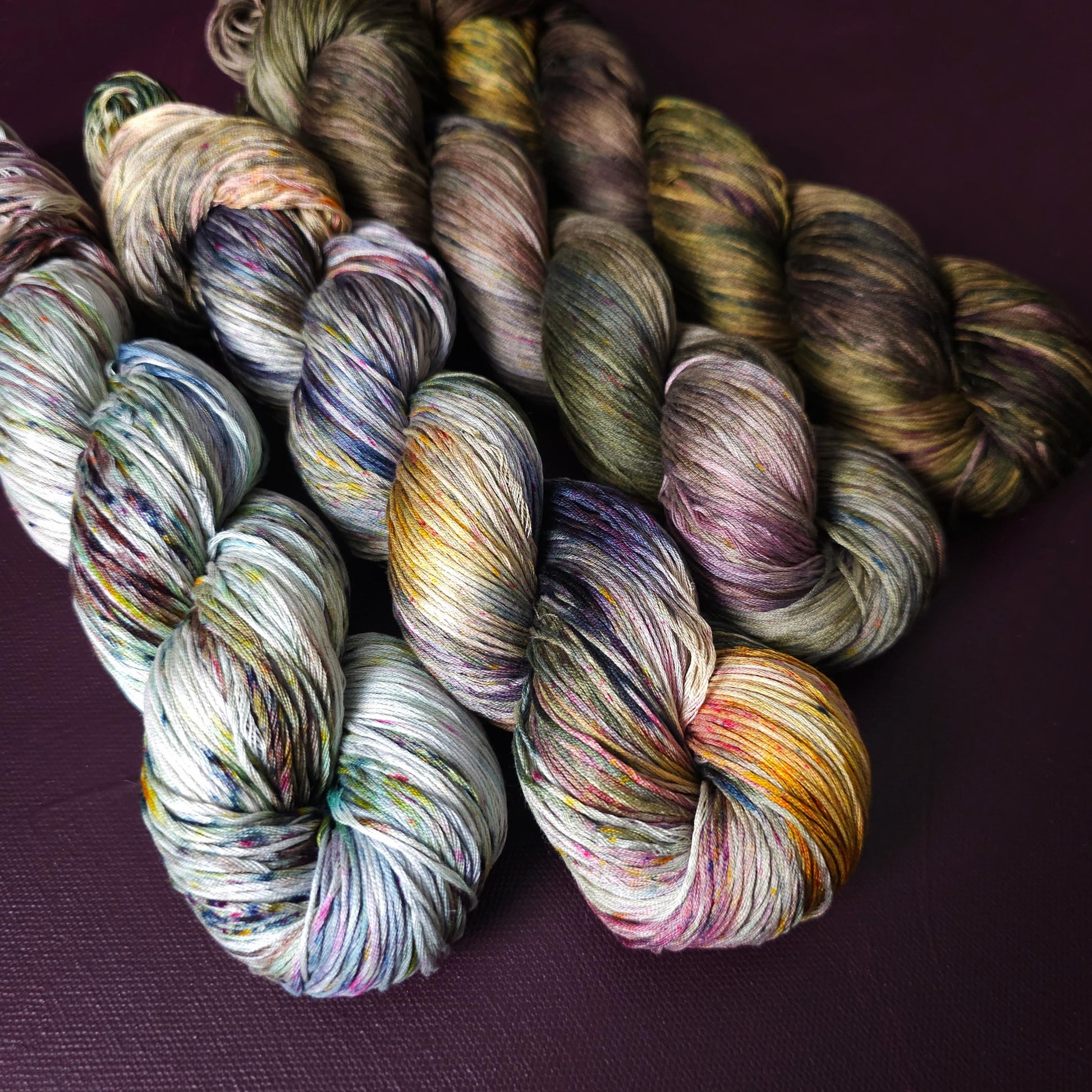 Lucky Dip, Hand Dyed Vegan Yarn, Fade Set, mercerized cotton fingering weight, Hand Painted Thread, knitting, crochet, weaving yarn