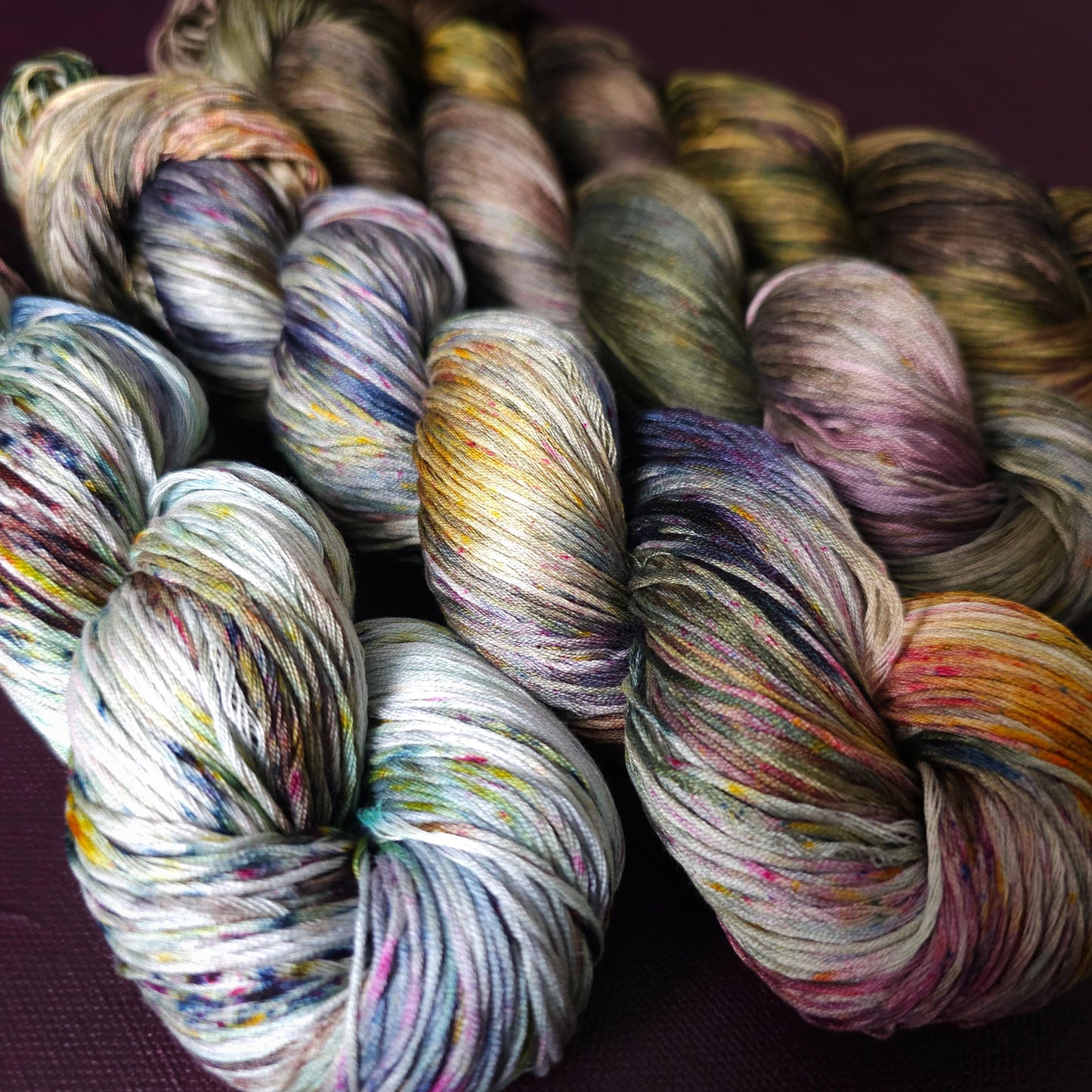 Lucky Dip, Hand Dyed Vegan Yarn, Fade Set, mercerized cotton fingering weight, Hand Painted Thread, knitting, crochet, weaving yarn