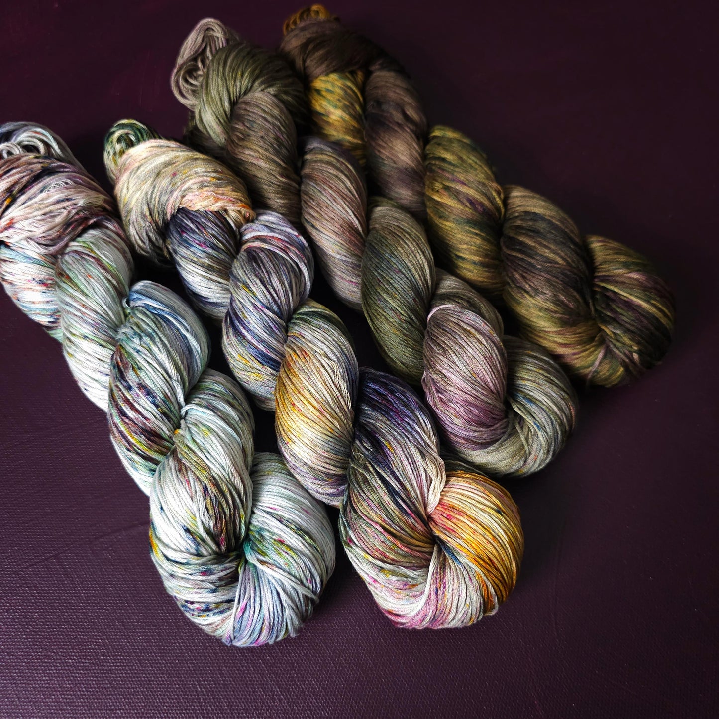 Lucky Dip, Hand Dyed Vegan Yarn, Fade Set, mercerized cotton fingering weight, Hand Painted Thread, knitting, crochet, weaving yarn