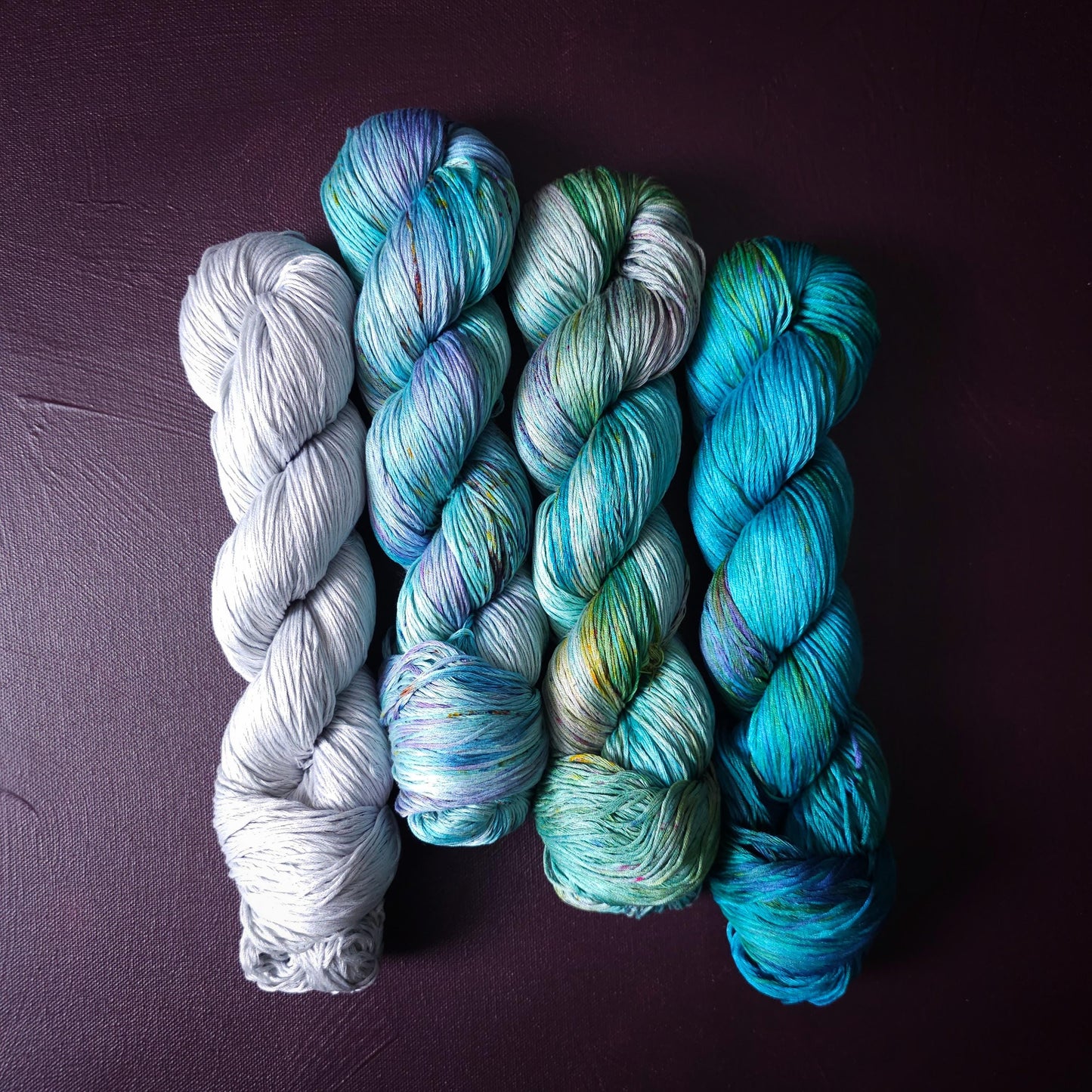 Lucky Dip nr2, Hand Dyed Vegan Yarn, Fade Set, mercerized cotton fingering weight, Hand Painted Thread, knitting, crochet, weaving yarn