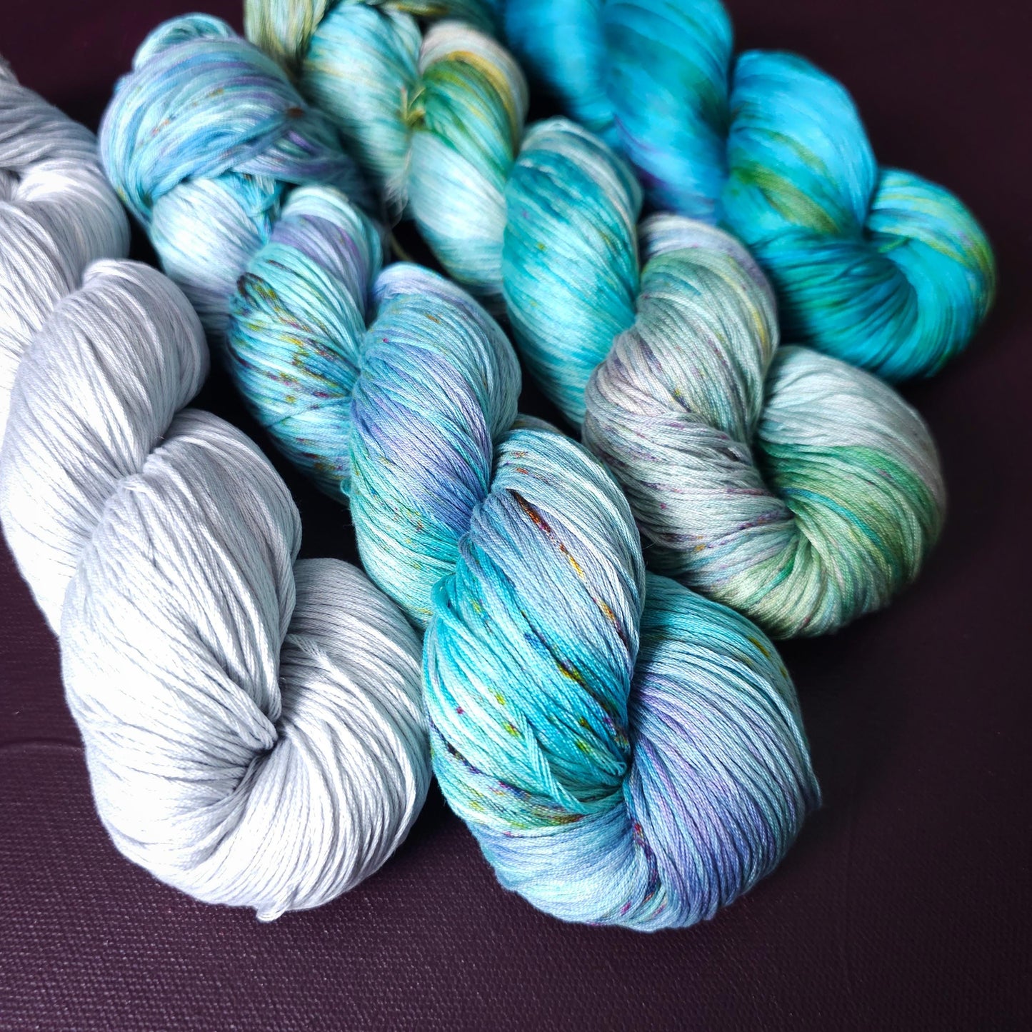 Lucky Dip nr2, Hand Dyed Vegan Yarn, Fade Set, mercerized cotton fingering weight, Hand Painted Thread, knitting, crochet, weaving yarn