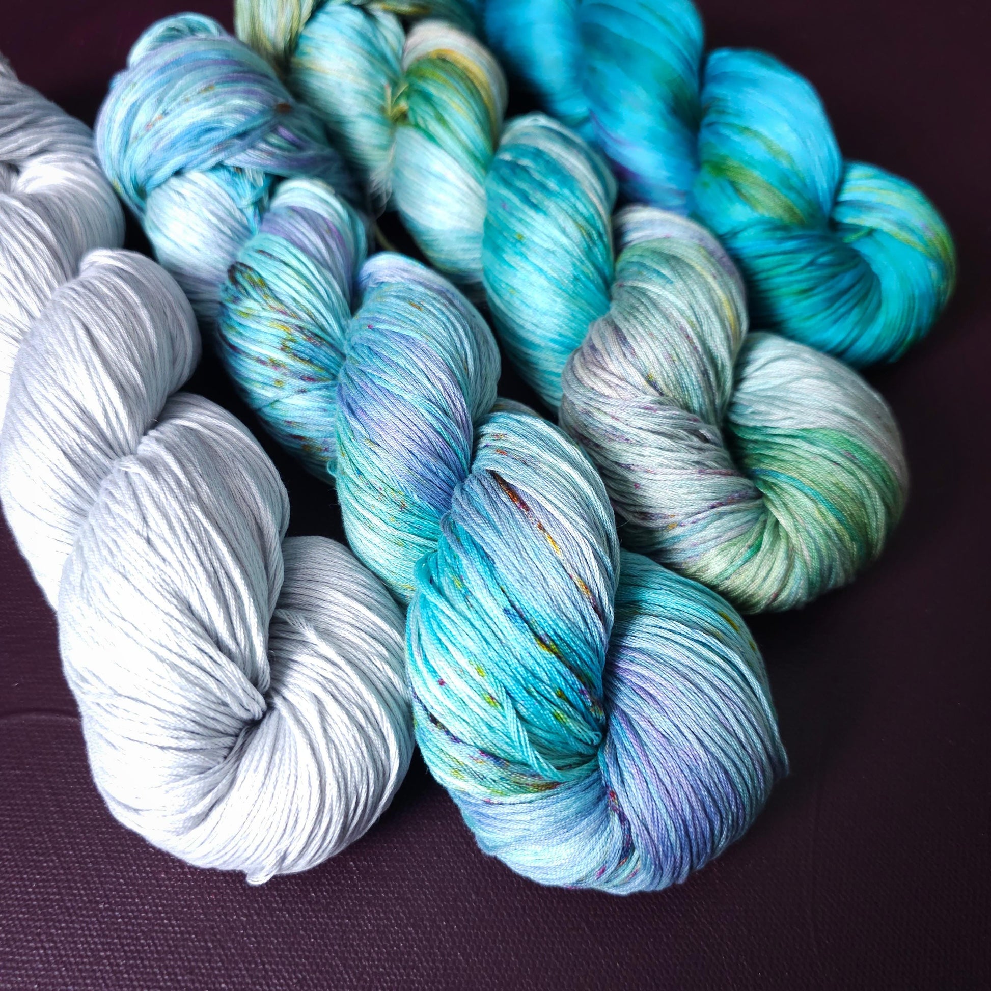 Lucky Dip nr2, Hand Dyed Vegan Yarn, Fade Set, mercerized cotton fingering weight, Hand Painted Thread, knitting, crochet, weaving yarn