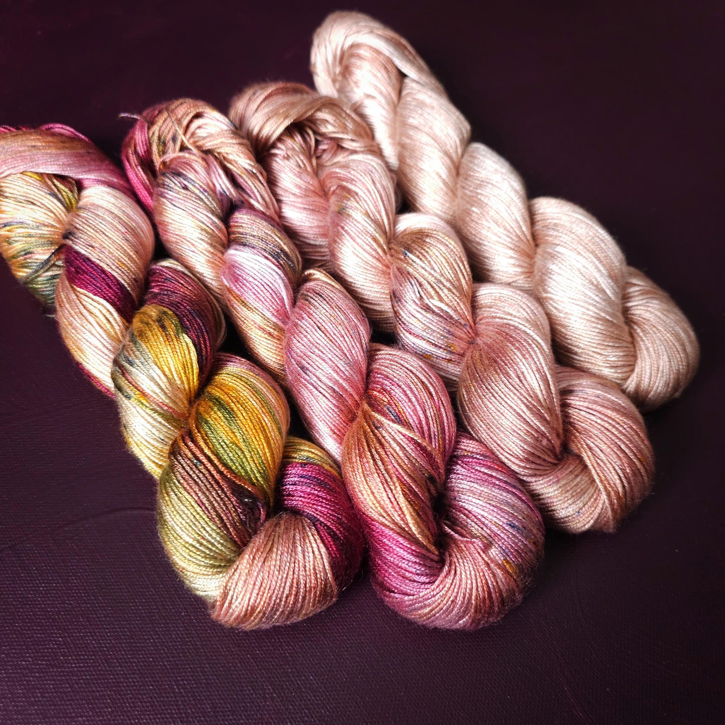 Lucky Dip, Magic Blush, Hand Dyed Vegan Yarn, Fade Set, Tencel DK weight, Hand Painted Thread, knitting, crochet, weaving yarn
