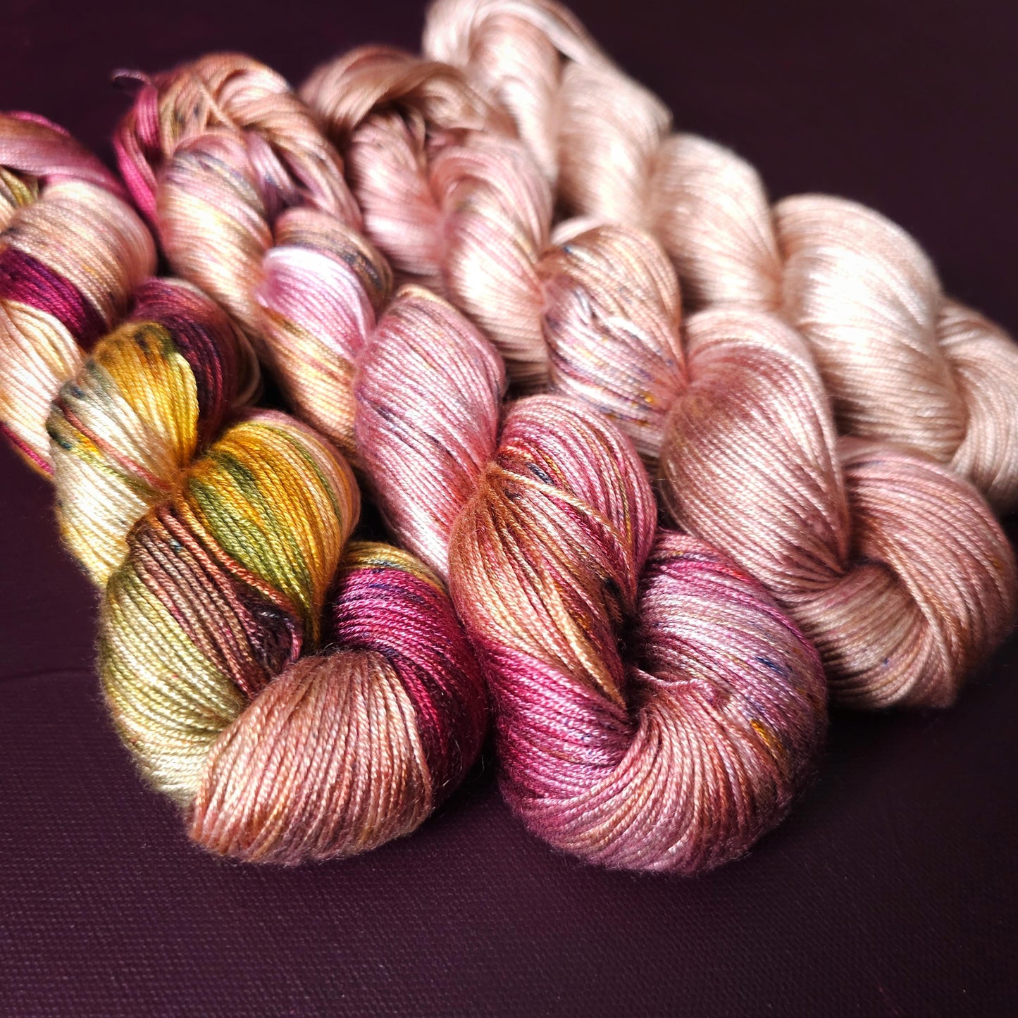 Lucky Dip, Magic Blush, Hand Dyed Vegan Yarn, Fade Set, Tencel DK weight, Hand Painted Thread, knitting, crochet, weaving yarn