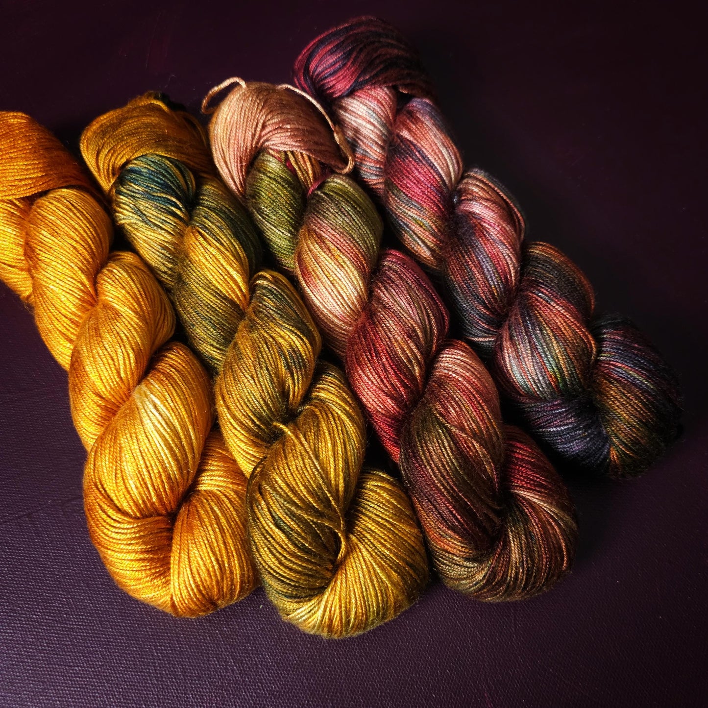 Lucky Dip, Magic Autumn, Hand Dyed Vegan Yarn, Fade Set, Tencel DK weight, Hand Painted Thread, knitting, crochet, weaving yarn