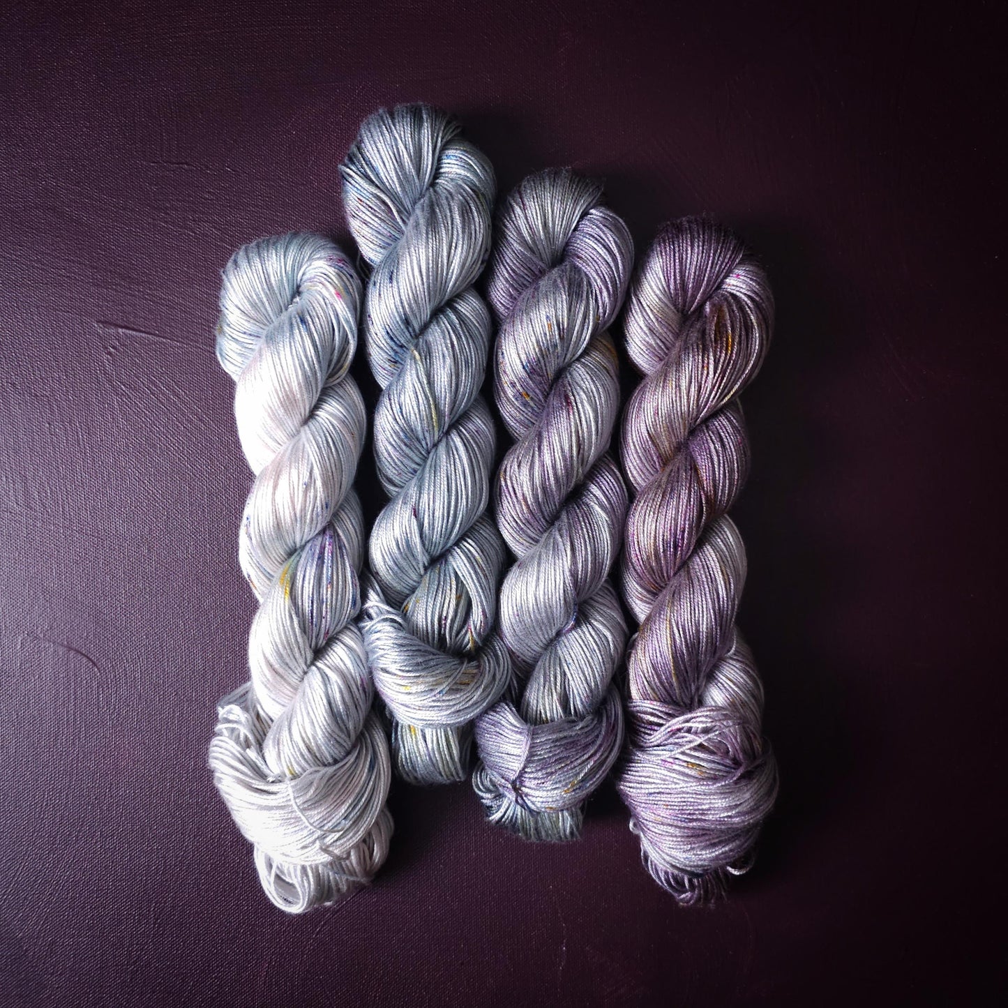 Lucky Dip, Purple Cloud, Hand Dyed Vegan Yarn, Fade Set, Tencel DK weight, Hand Painted Thread, knitting, crochet, weaving yarn
