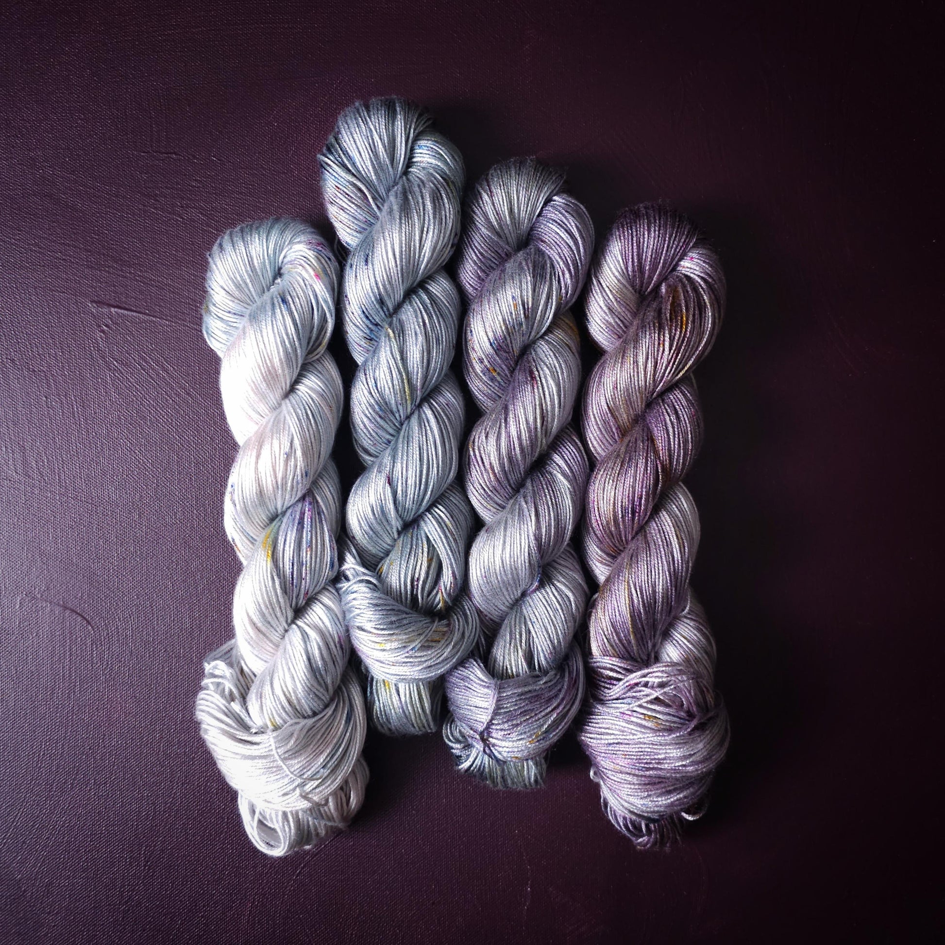 Lucky Dip, Purple Cloud, Hand Dyed Vegan Yarn, Fade Set, Tencel DK weight, Hand Painted Thread, knitting, crochet, weaving yarn