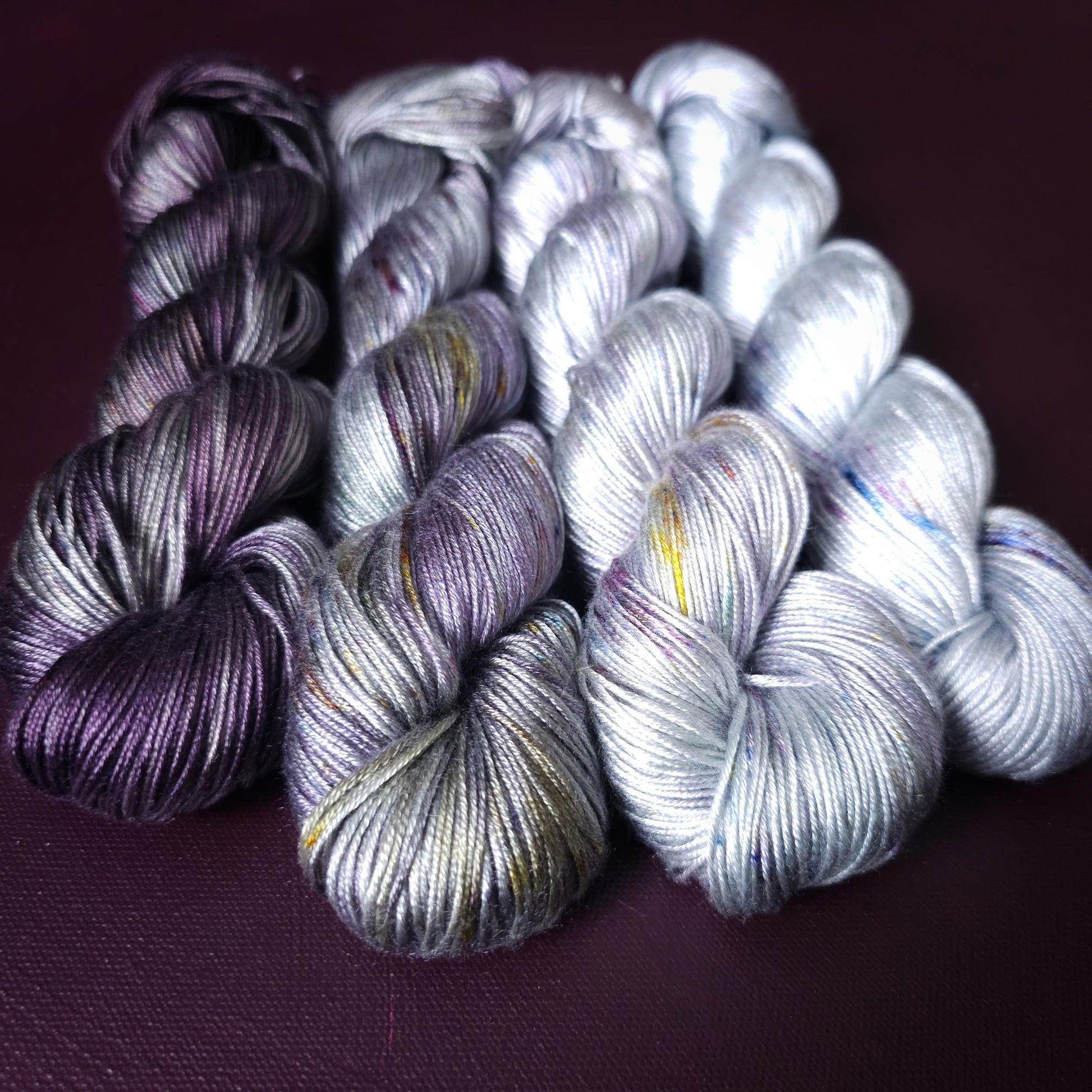 Lucky Dip, Dark Purple Cloud, Hand Dyed Vegan Yarn, Fade Set, Tencel DK weight, Hand Painted Thread, knitting, crochet, weaving yarn