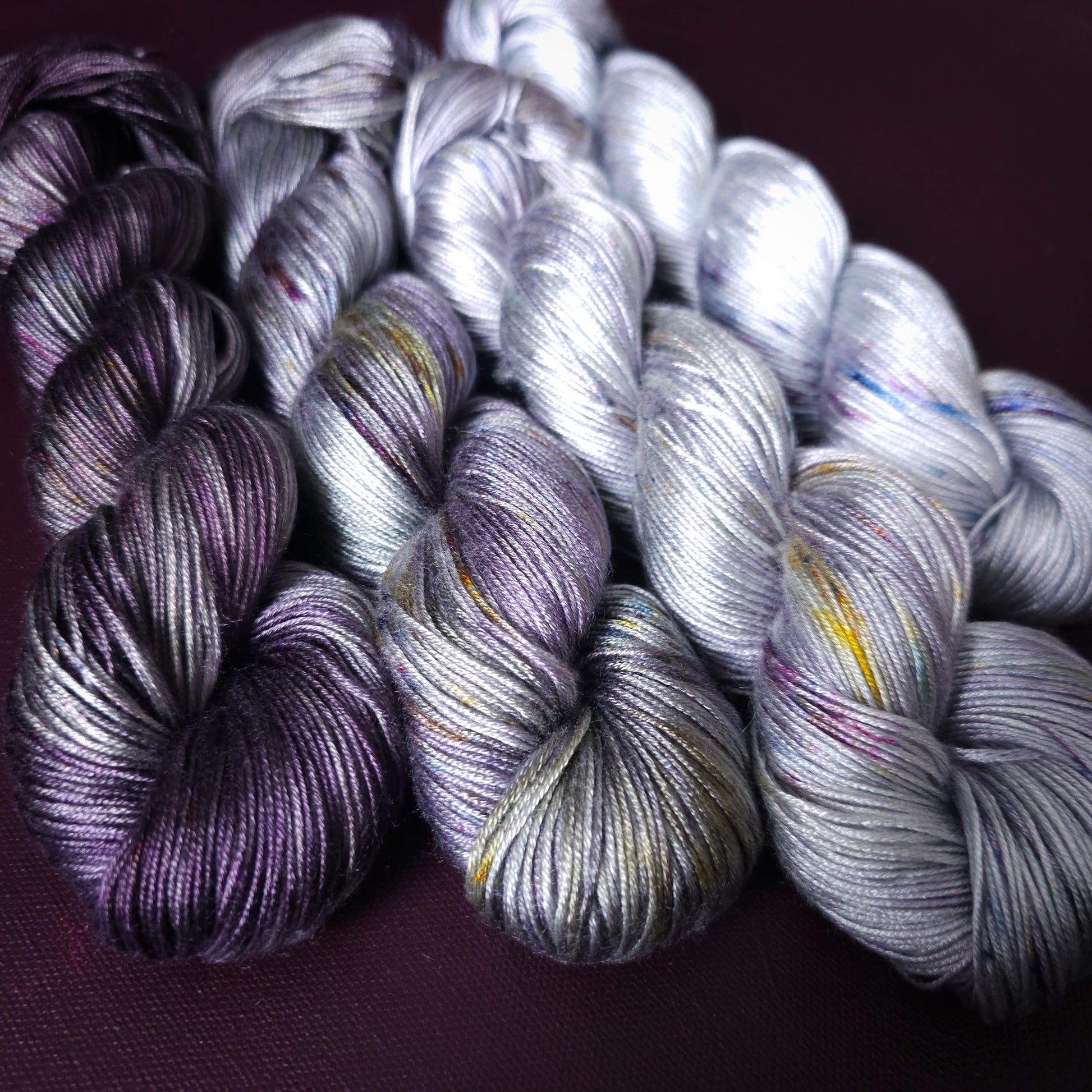 Lucky Dip, Dark Purple Cloud, Hand Dyed Vegan Yarn, Fade Set, Tencel DK weight, Hand Painted Thread, knitting, crochet, weaving yarn