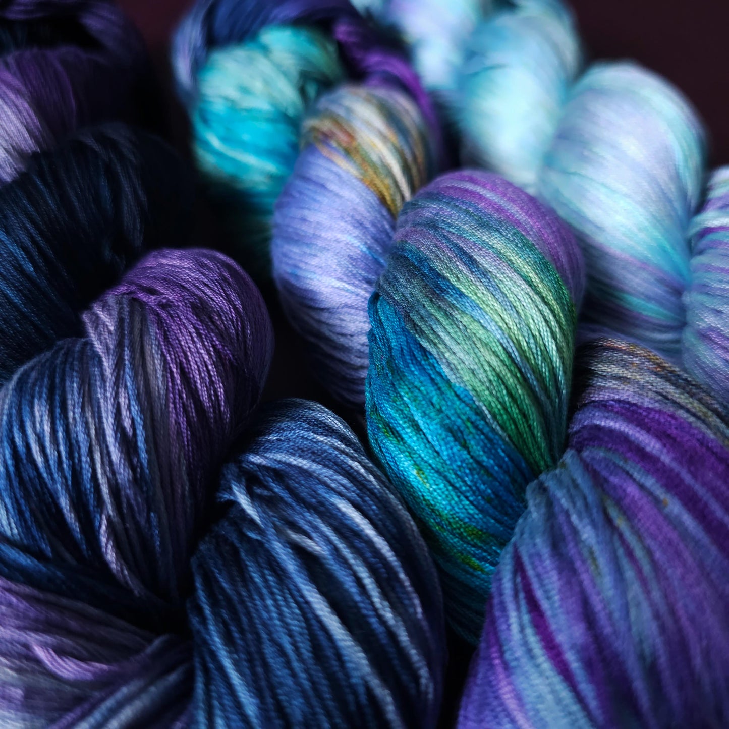 Lucky Dip Trio, Hand Dyed Vegan Yarn Set, One Of A Kind, mercerized cotton fingering Weight Yarn, Hand Painted Plant Based Crochet Thread, K