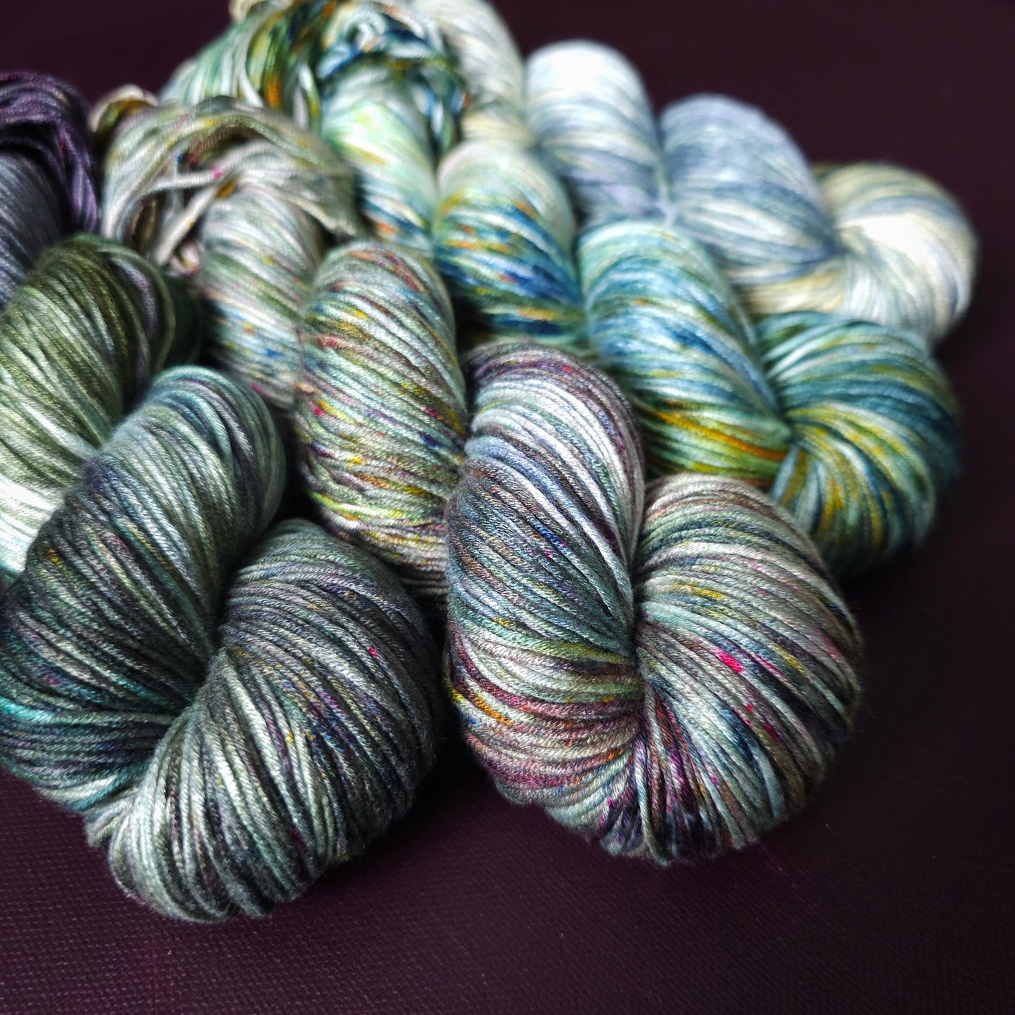 Lucky Dip nr 2, Hand Dyed Vegan Yarn Fade Set, One Of A Kind Knitting Yarn, DK Weight bamboo Yarn, Shiny Hand Painted Crochet Thread