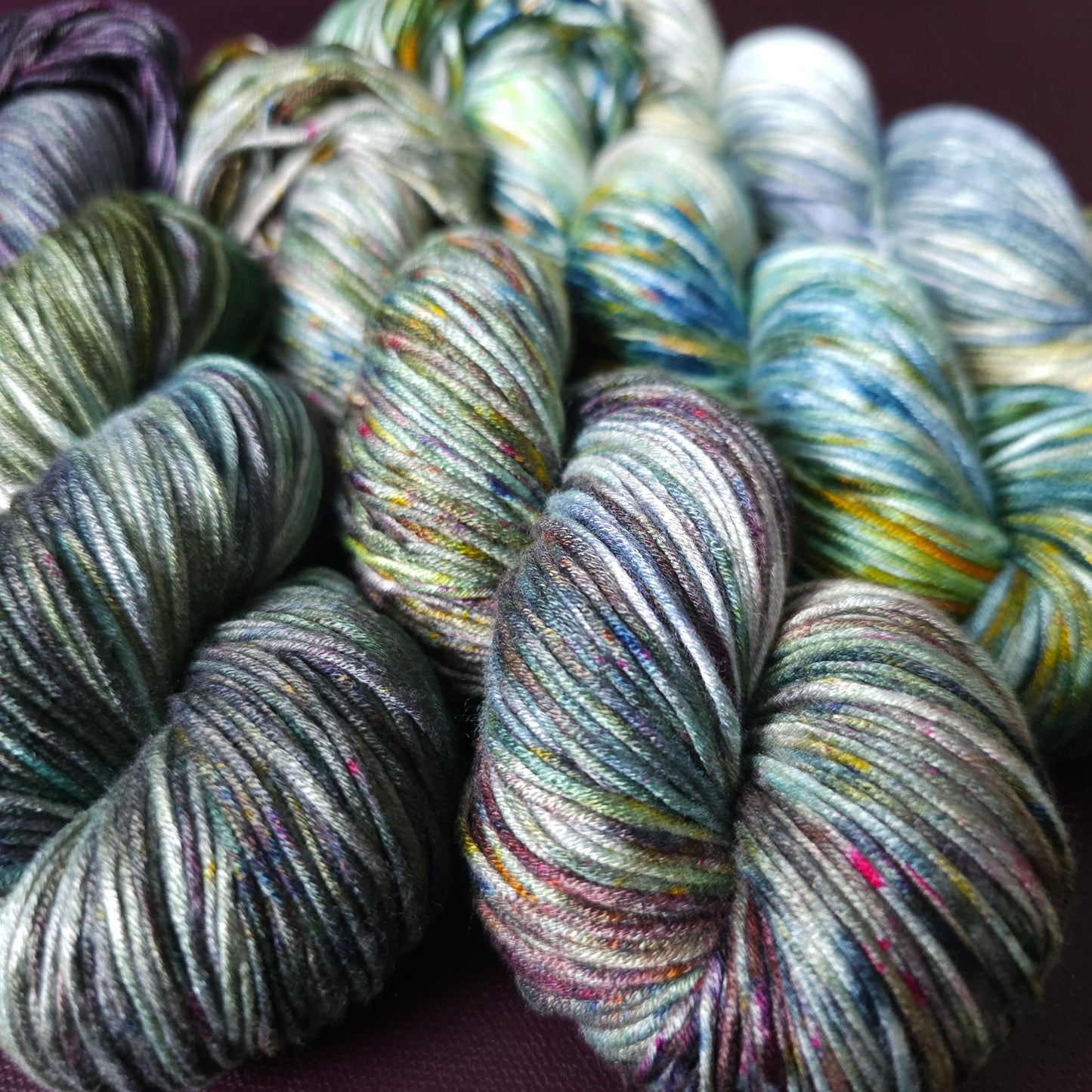 Lucky Dip nr 2, Hand Dyed Vegan Yarn Fade Set, One Of A Kind Knitting Yarn, DK Weight bamboo Yarn, Shiny Hand Painted Crochet Thread