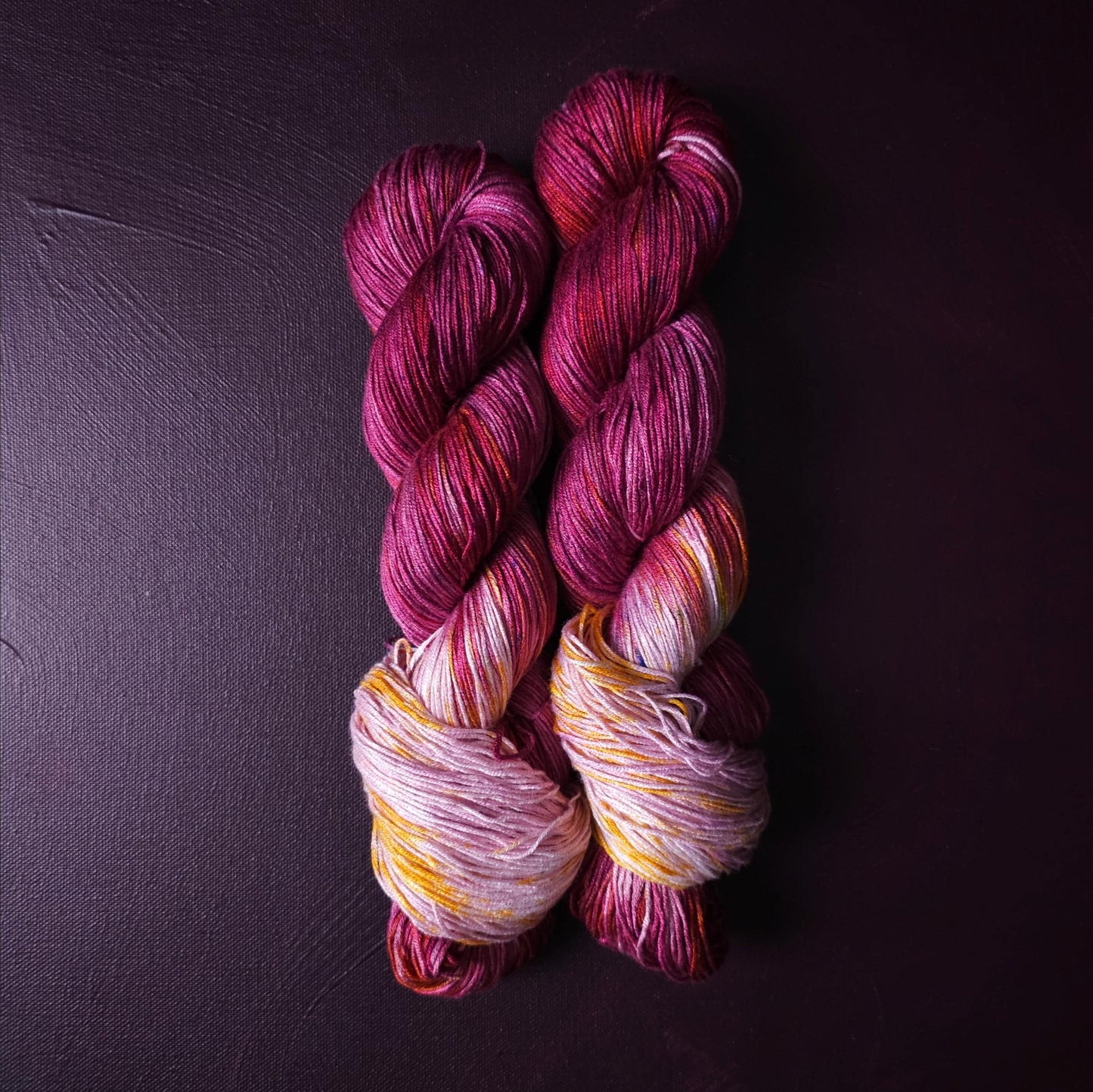 Hand dyed vegan yarn ~ Rasberry Cream ~ fingering, DK weight tencel thread, mercerized cotton weaving yarn, bamboo yarn, assigned pooling