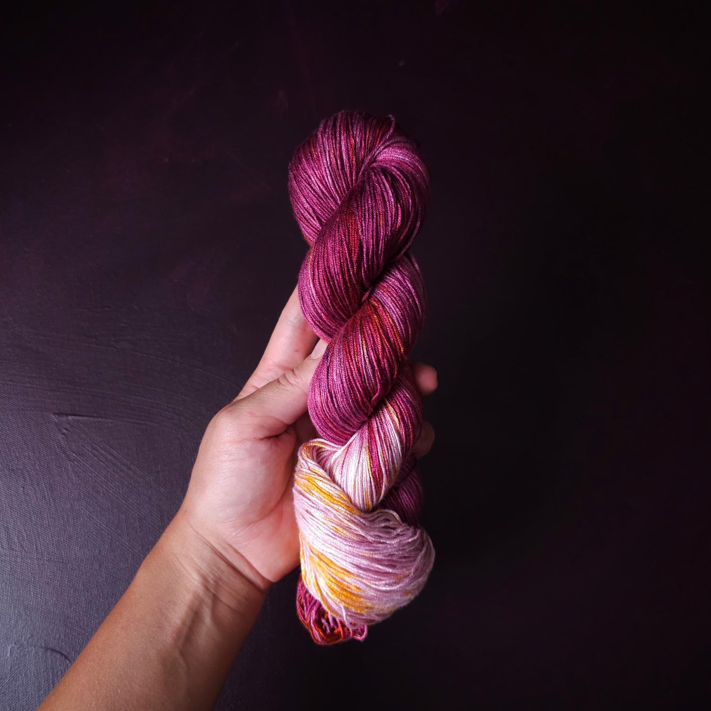 Hand dyed vegan yarn ~ Rasberry Cream ~ fingering, DK weight tencel thread, mercerized cotton weaving yarn, bamboo yarn, assigned pooling