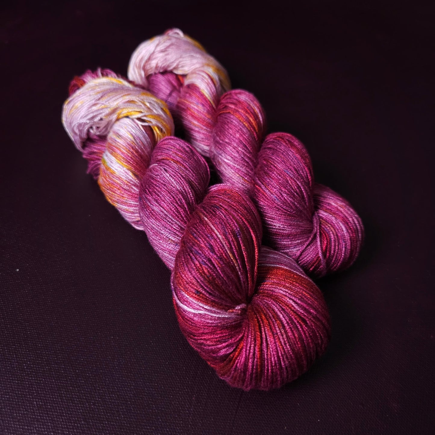 Hand dyed vegan yarn ~ Rasberry Cream ~ fingering, DK weight tencel thread, mercerized cotton weaving yarn, bamboo yarn, assigned pooling