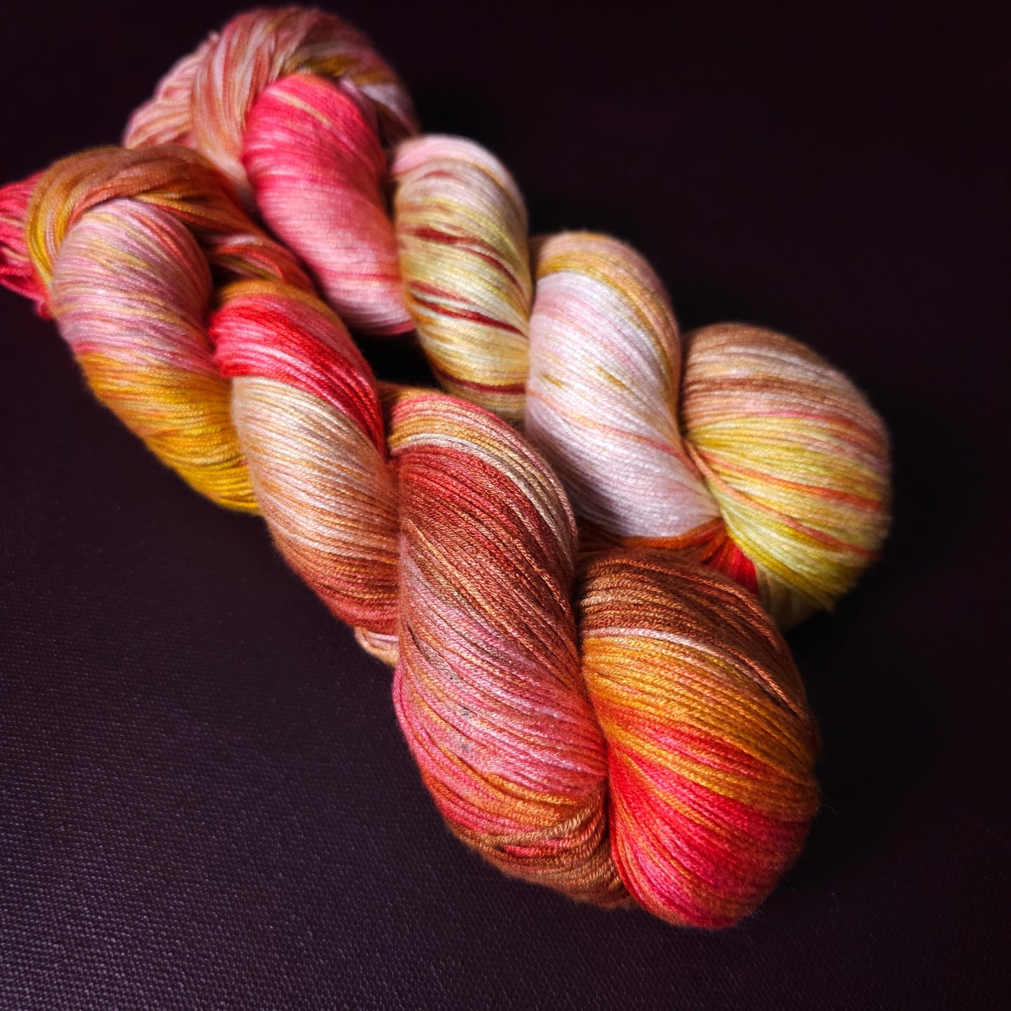 Apple Twist, Hand dyed vegan yarn, fingering / DK weight tencel, bamboo, mercerized cotton thread, hand painted knitting or crochet