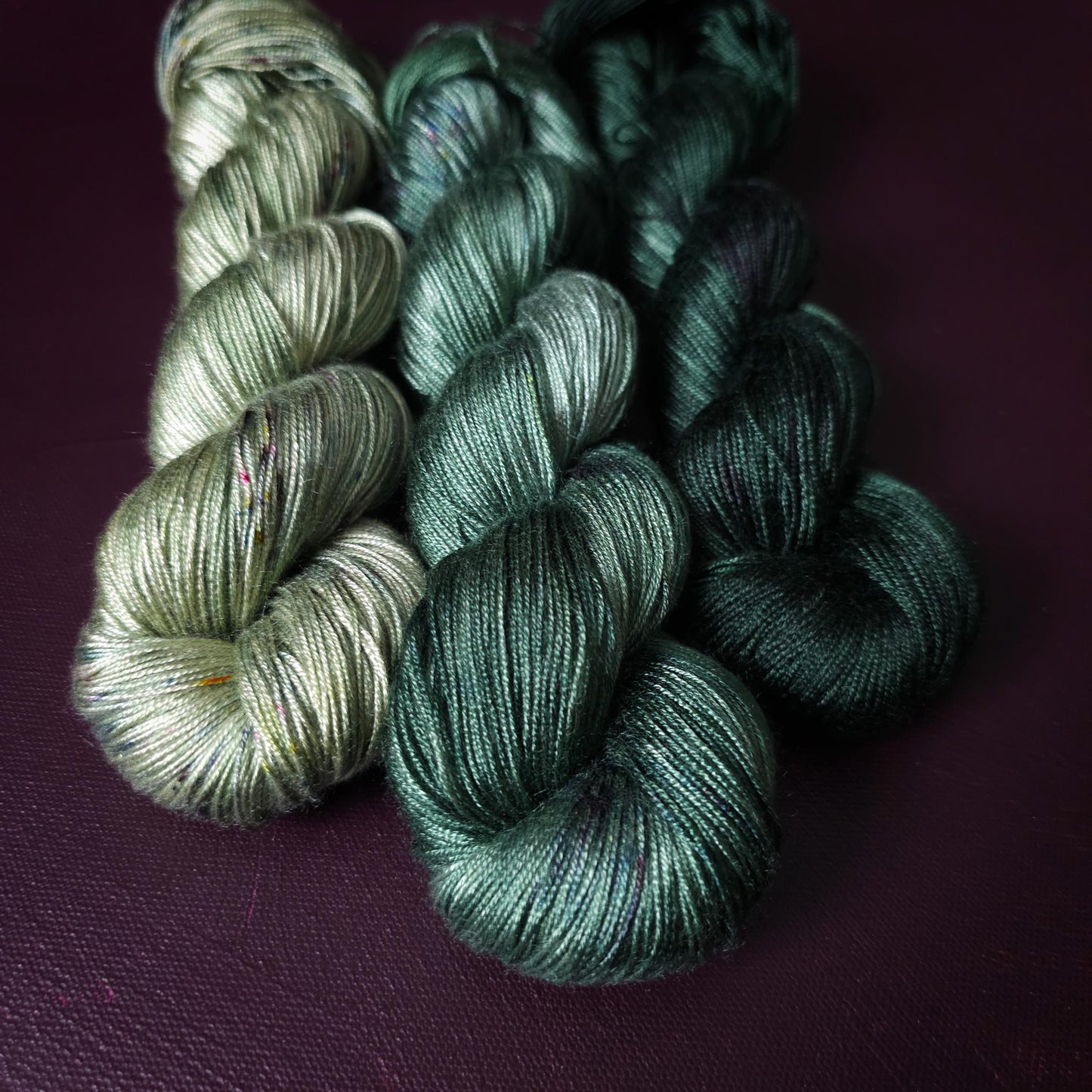 Lucky Dip Trio nr2, Hand Dyed Vegan Yarn Set, One Of A Kind, Tencel Fingering Weight Yarn, Hand Painted Plant Based Crochet Thread