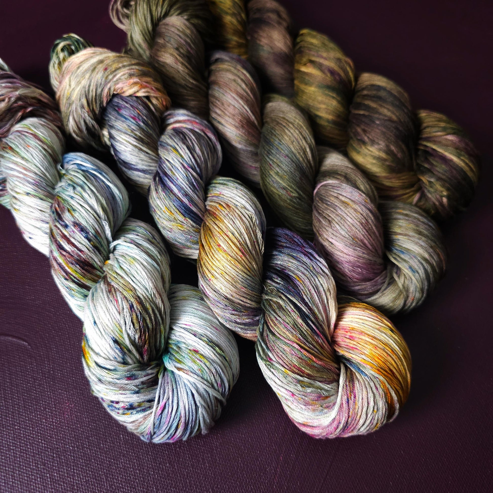Lucky Dip, Hand Dyed Vegan Yarn, Fade Set, mercerized cotton fingering weight, Hand Painted Thread, knitting, crochet, weaving yarn