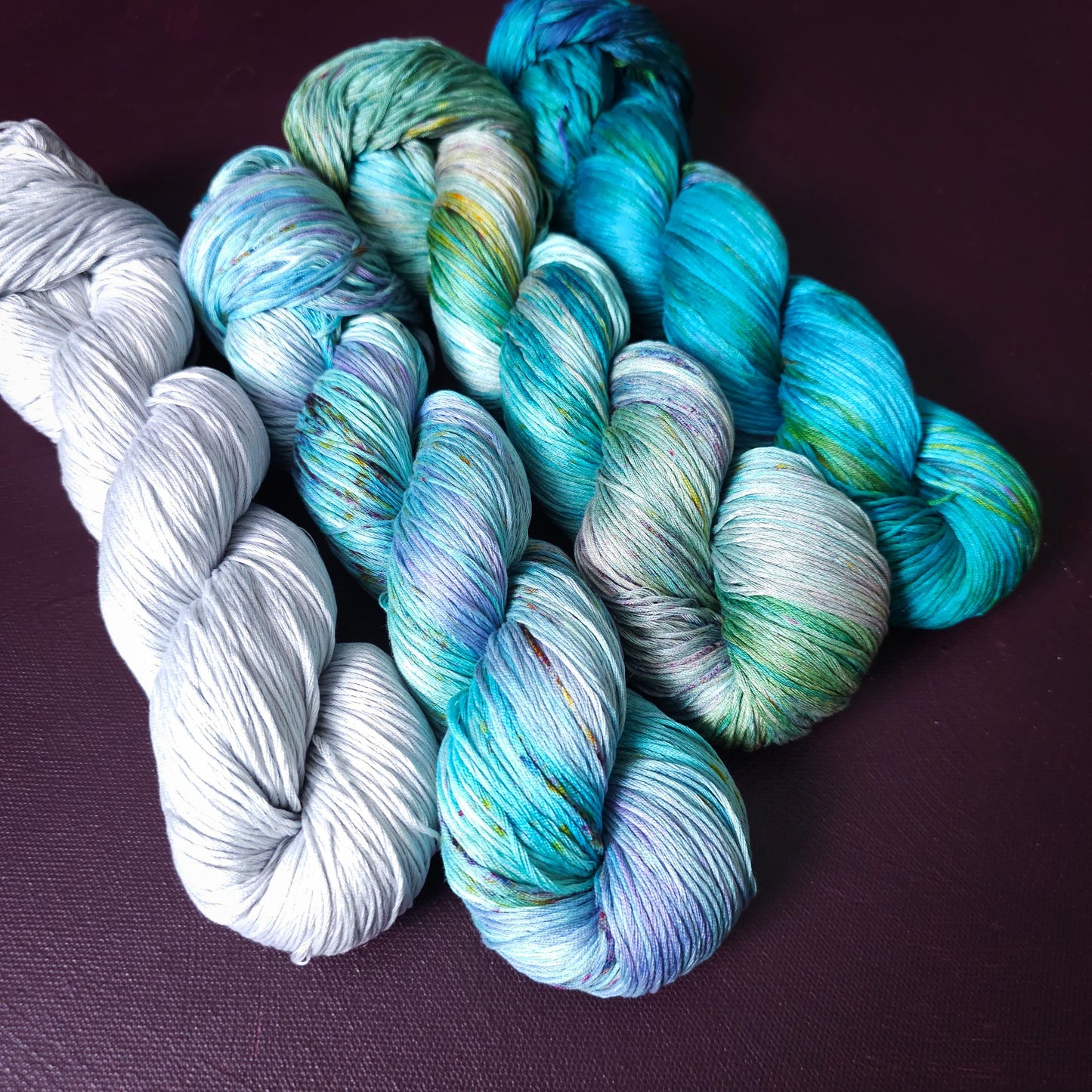 Lucky Dip nr2, Hand Dyed Vegan Yarn, Fade Set, mercerized cotton fingering weight, Hand Painted Thread, knitting, crochet, weaving yarn