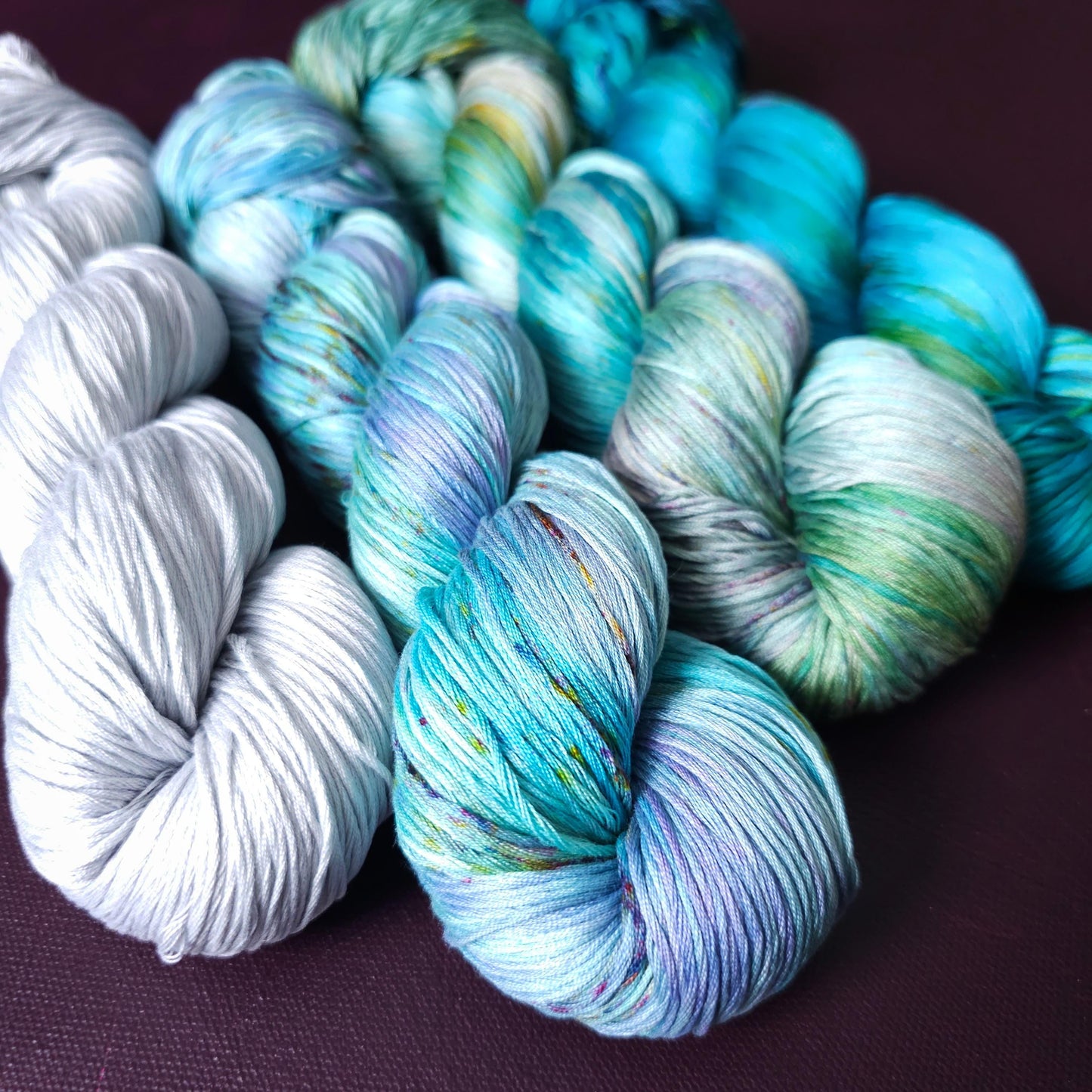 Lucky Dip nr2, Hand Dyed Vegan Yarn, Fade Set, mercerized cotton fingering weight, Hand Painted Thread, knitting, crochet, weaving yarn