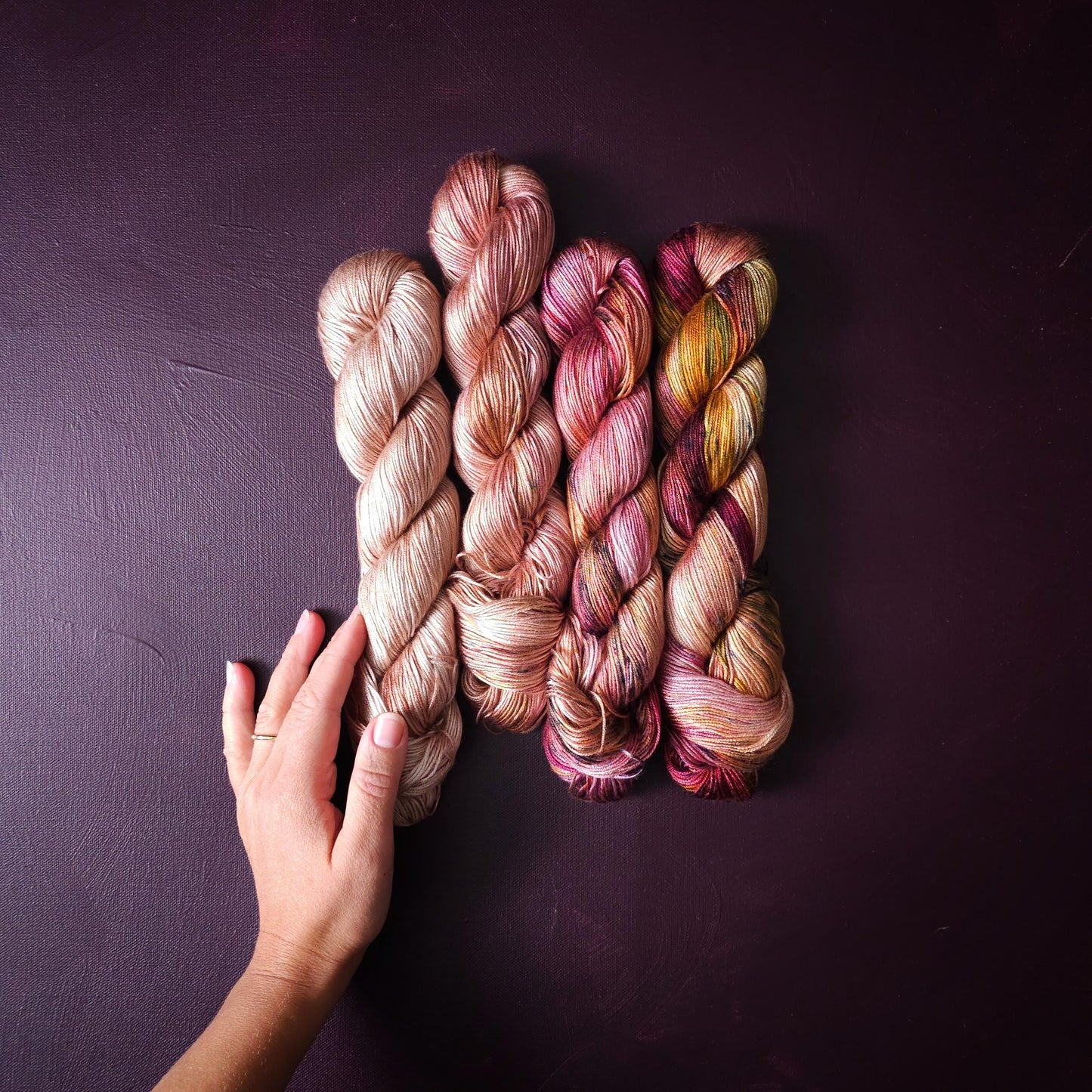 Lucky Dip, Magic Blush, Hand Dyed Vegan Yarn, Fade Set, Tencel DK weight, Hand Painted Thread, knitting, crochet, weaving yarn