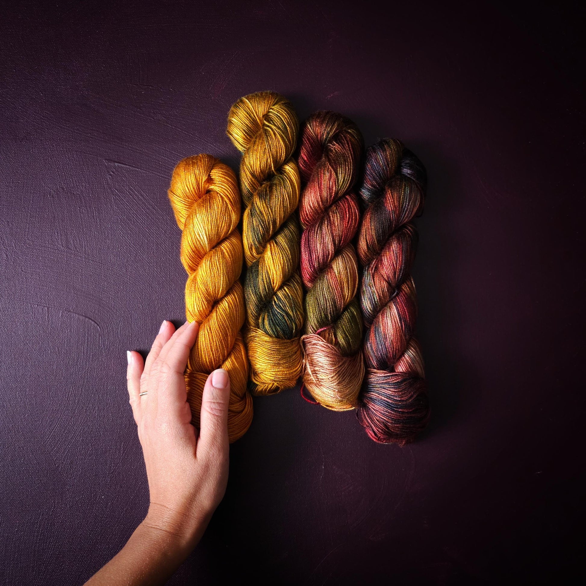 Lucky Dip, Magic Autumn, Hand Dyed Vegan Yarn, Fade Set, Tencel DK weight, Hand Painted Thread, knitting, crochet, weaving yarn