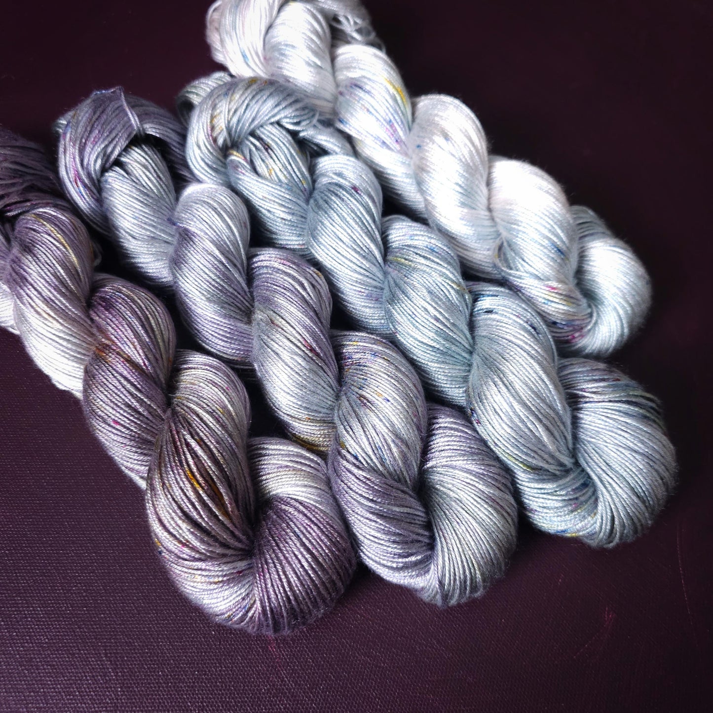 Lucky Dip, Purple Cloud, Hand Dyed Vegan Yarn, Fade Set, Tencel DK weight, Hand Painted Thread, knitting, crochet, weaving yarn