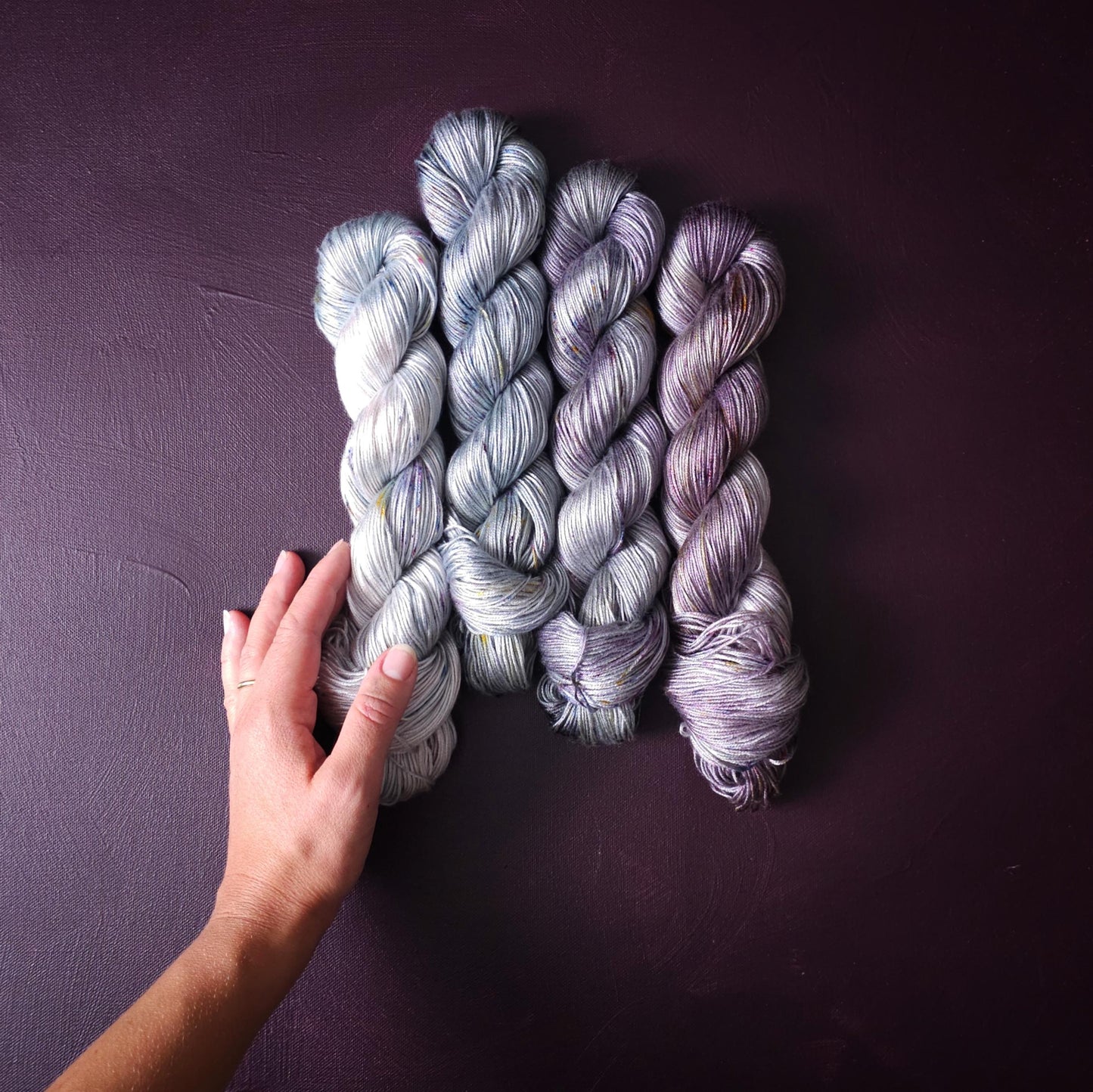 Lucky Dip, Purple Cloud, Hand Dyed Vegan Yarn, Fade Set, Tencel DK weight, Hand Painted Thread, knitting, crochet, weaving yarn