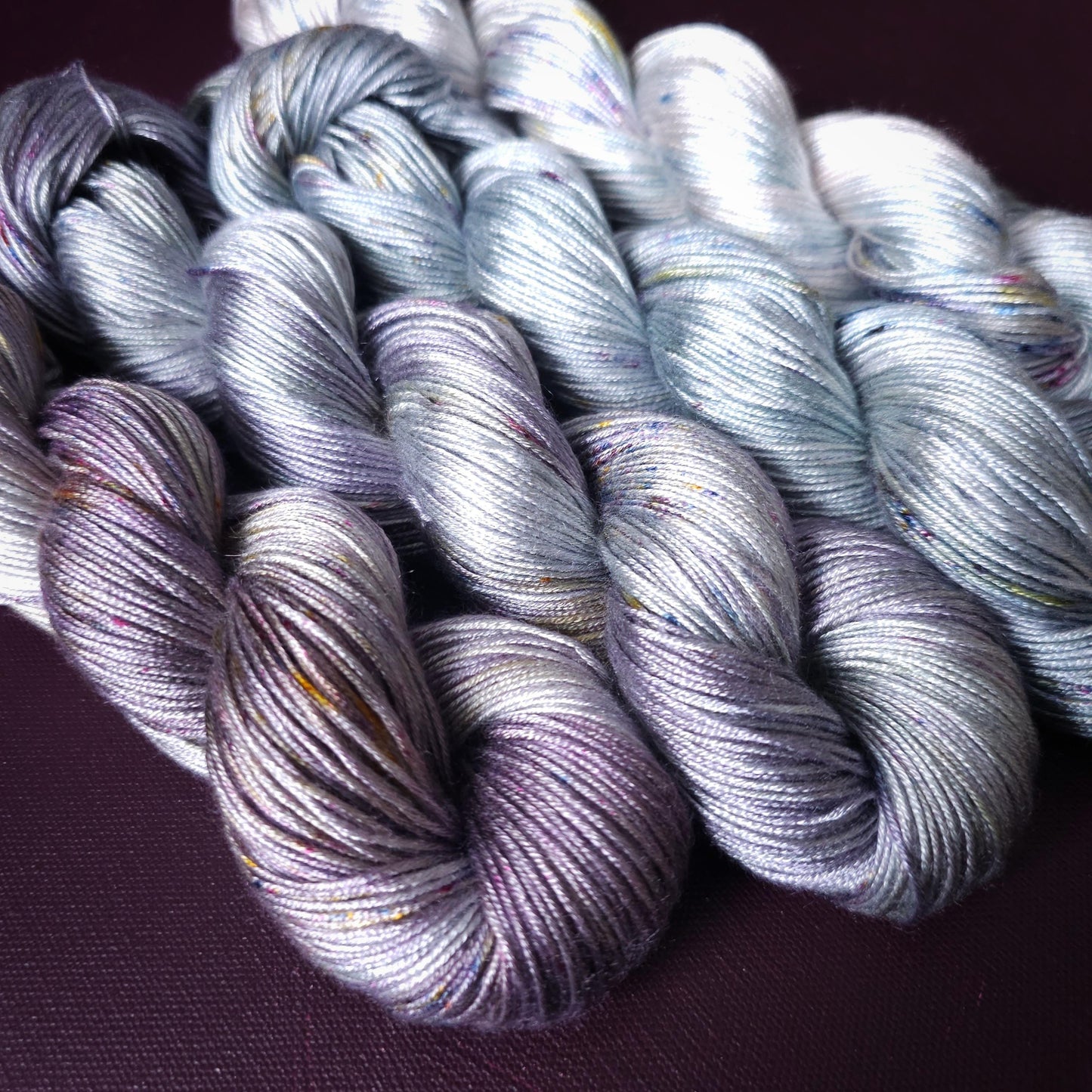 Lucky Dip, Purple Cloud, Hand Dyed Vegan Yarn, Fade Set, Tencel DK weight, Hand Painted Thread, knitting, crochet, weaving yarn