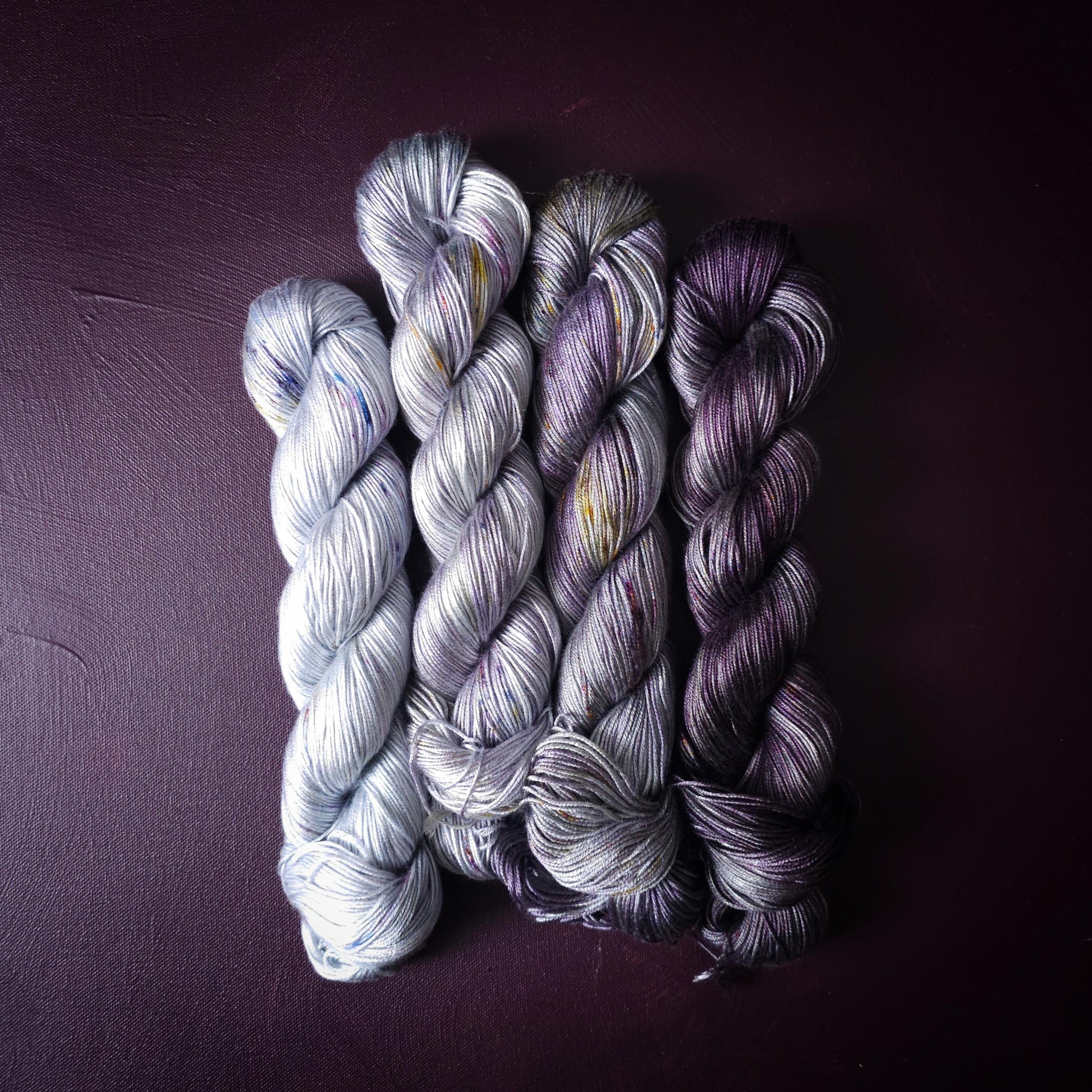 Lucky Dip, Dark Purple Cloud, Hand Dyed Vegan Yarn, Fade Set, Tencel DK weight, Hand Painted Thread, knitting, crochet, weaving yarn